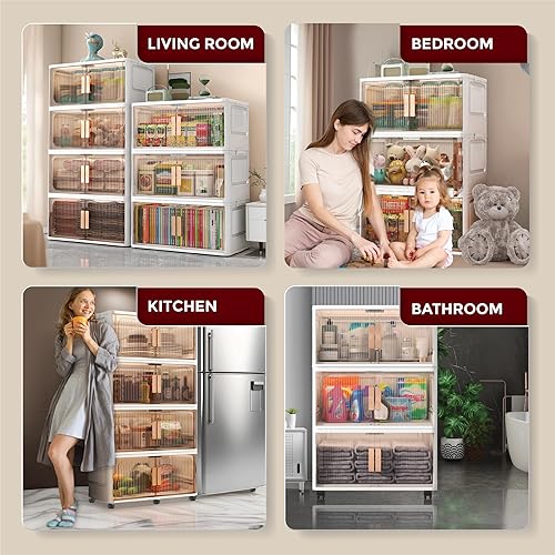 Miniatura 8 de Contenedores de almacenamiento apilables con tapas, paquete de 3, 21 galones, armario de almacenamiento plegable, organizador de armario,