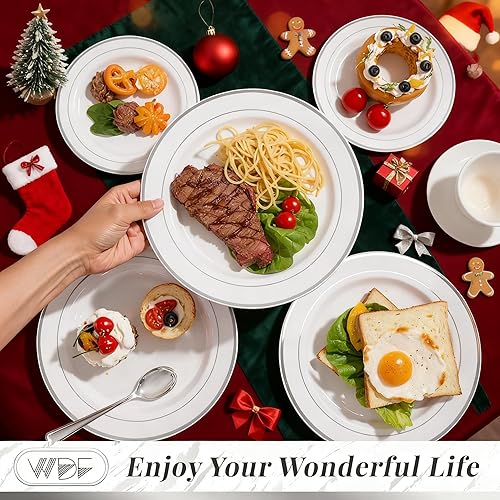 Vista 87 de WDF - Vajilla desechable de plástico para fiesta de boda, Dorado