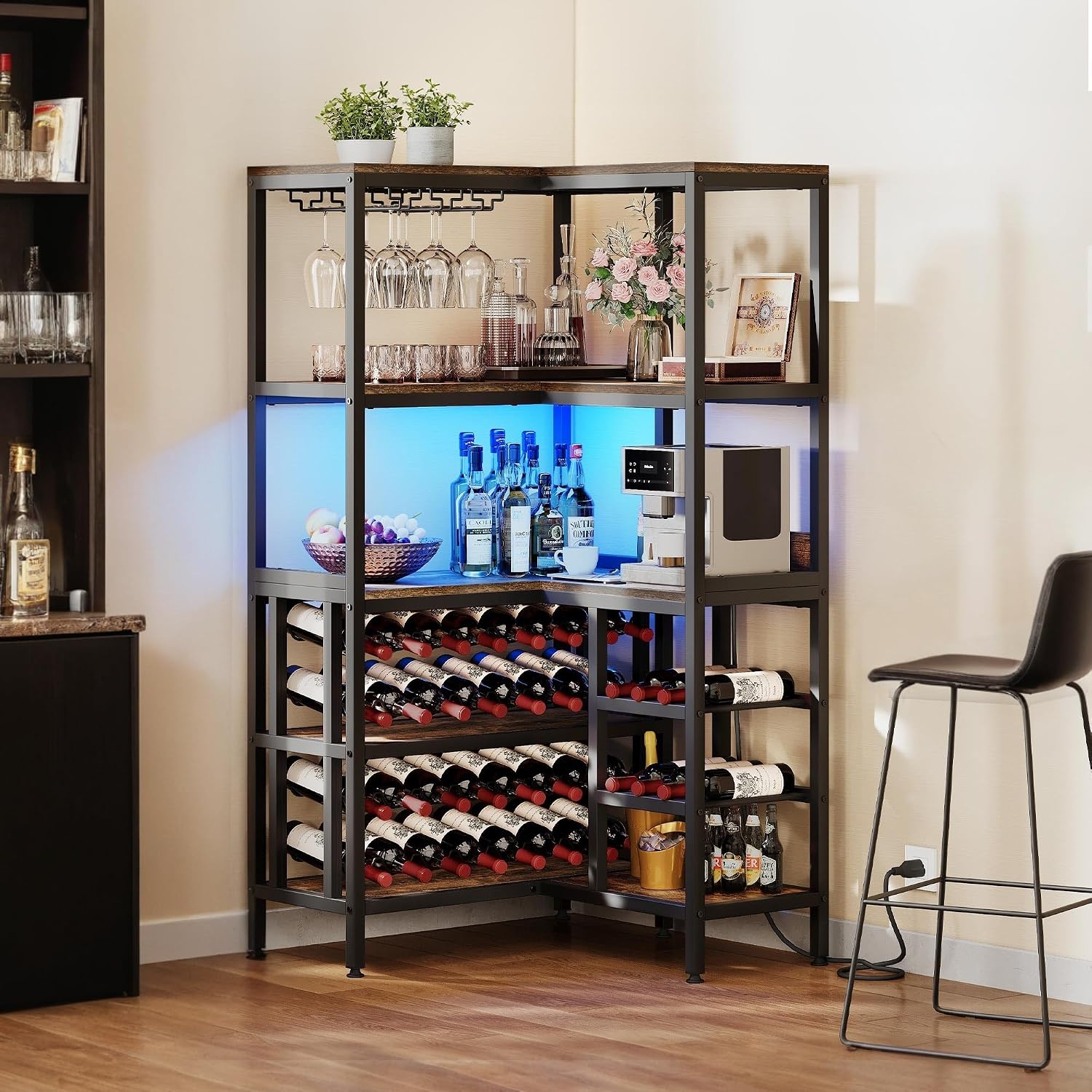 Amazon.com: YITAHOME Large Corner Wine Bar Rack Cabinet with Power ...
