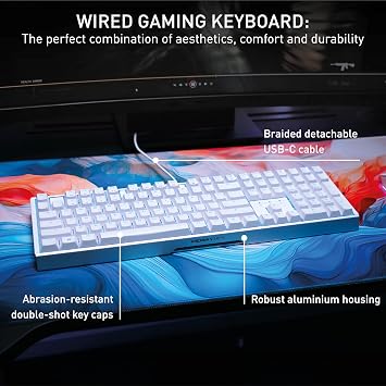 CHERRY XTRFY MX 3.1, Mechanical Gaming Keyboard, UK Layout (QWERTY), RGB Lighting, Aluminium Housing, USB-A Port, MX2A RED Switches, White