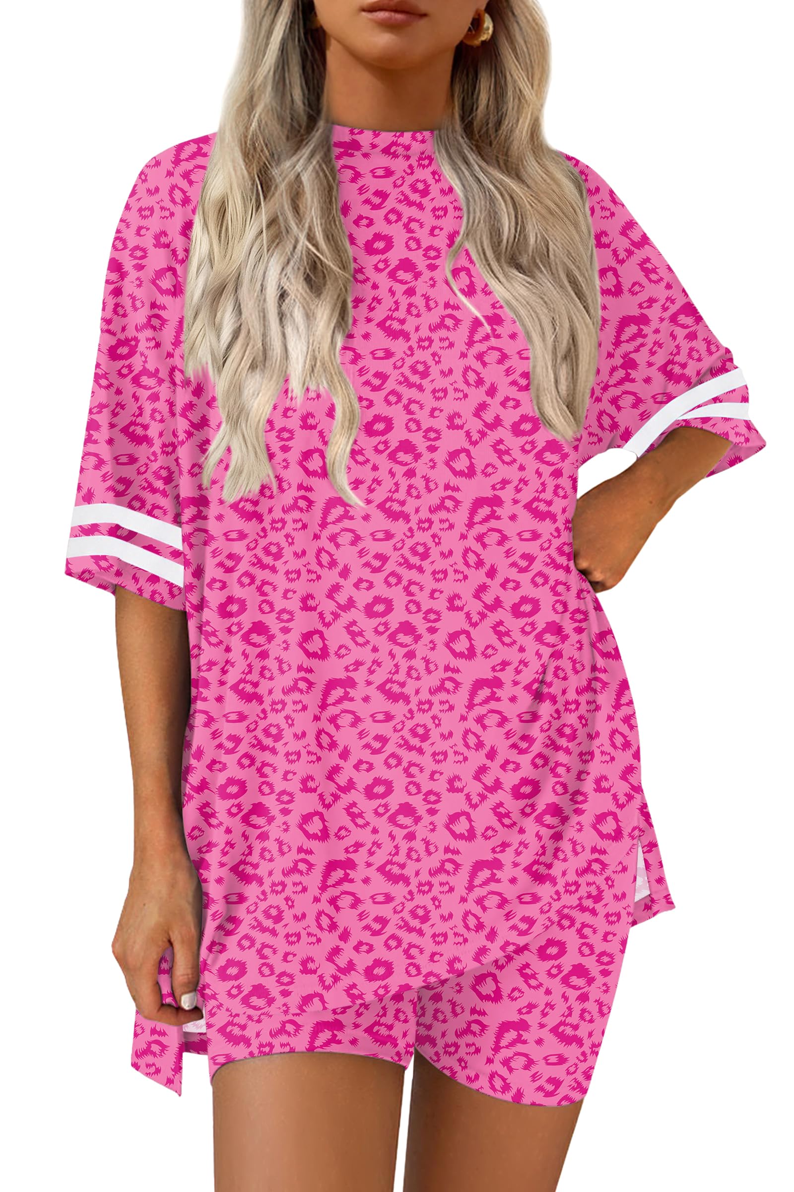 Ekouaer Womens Pajamas Casual 2 Piece Short Sleeve Biker Shorts Lounge Set