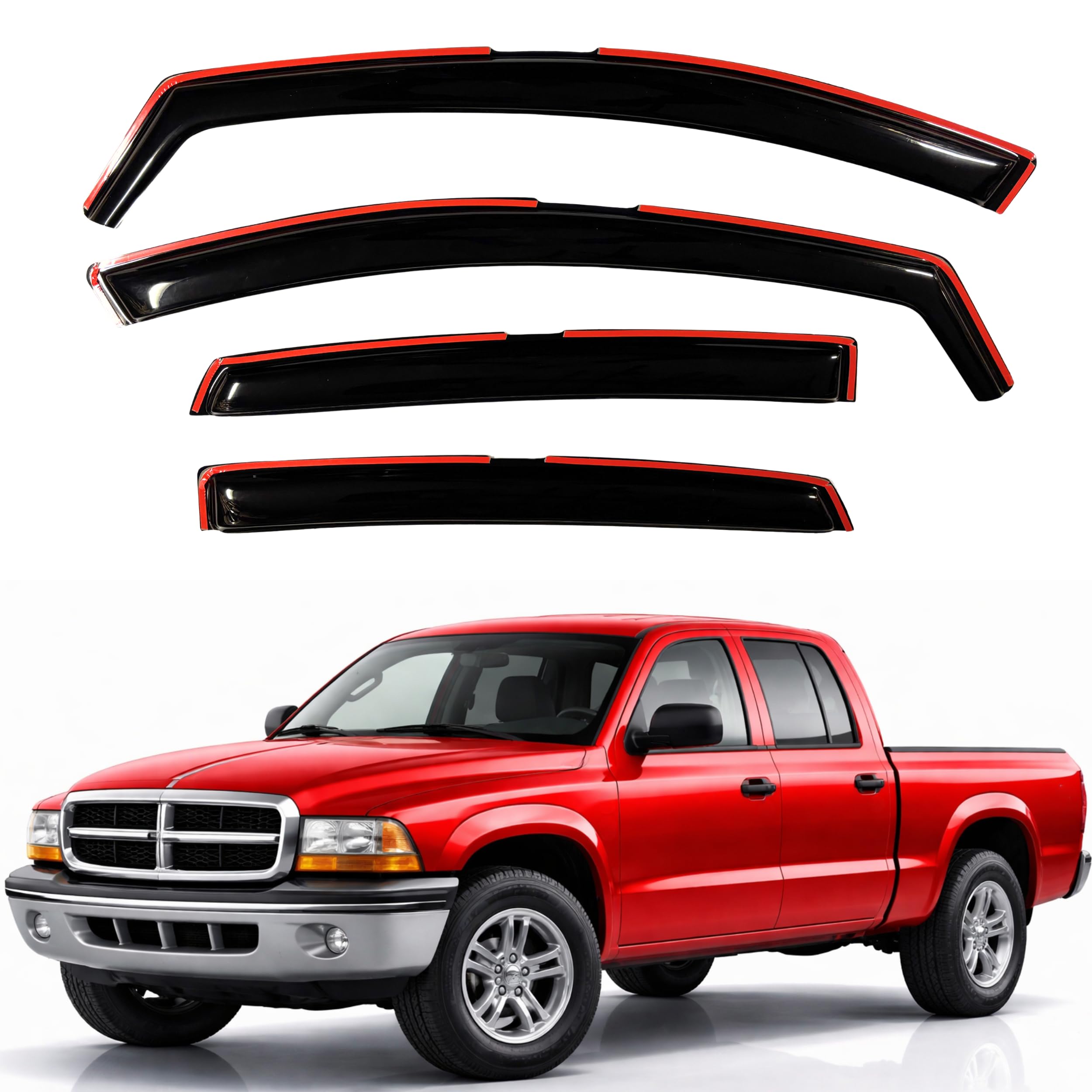 KPY Rain Guards Fit for 2000-2004 Dodge Dakota Quad Cab, in-Channel Window Visors Vent Wind Deflectors 4PC, Truck Accessories for 00-04 Dakota (Crew Cab Only)