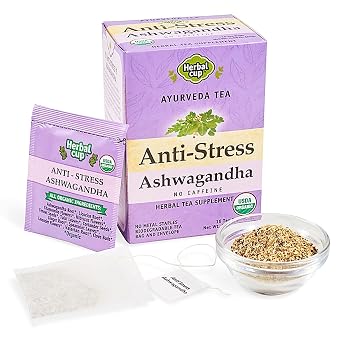 Herbal Cup Ayurveda Ashwagandha Tea, Organic Anti-Stress, No Caffeine Herbal Supplement 16 Count, Pack of 1