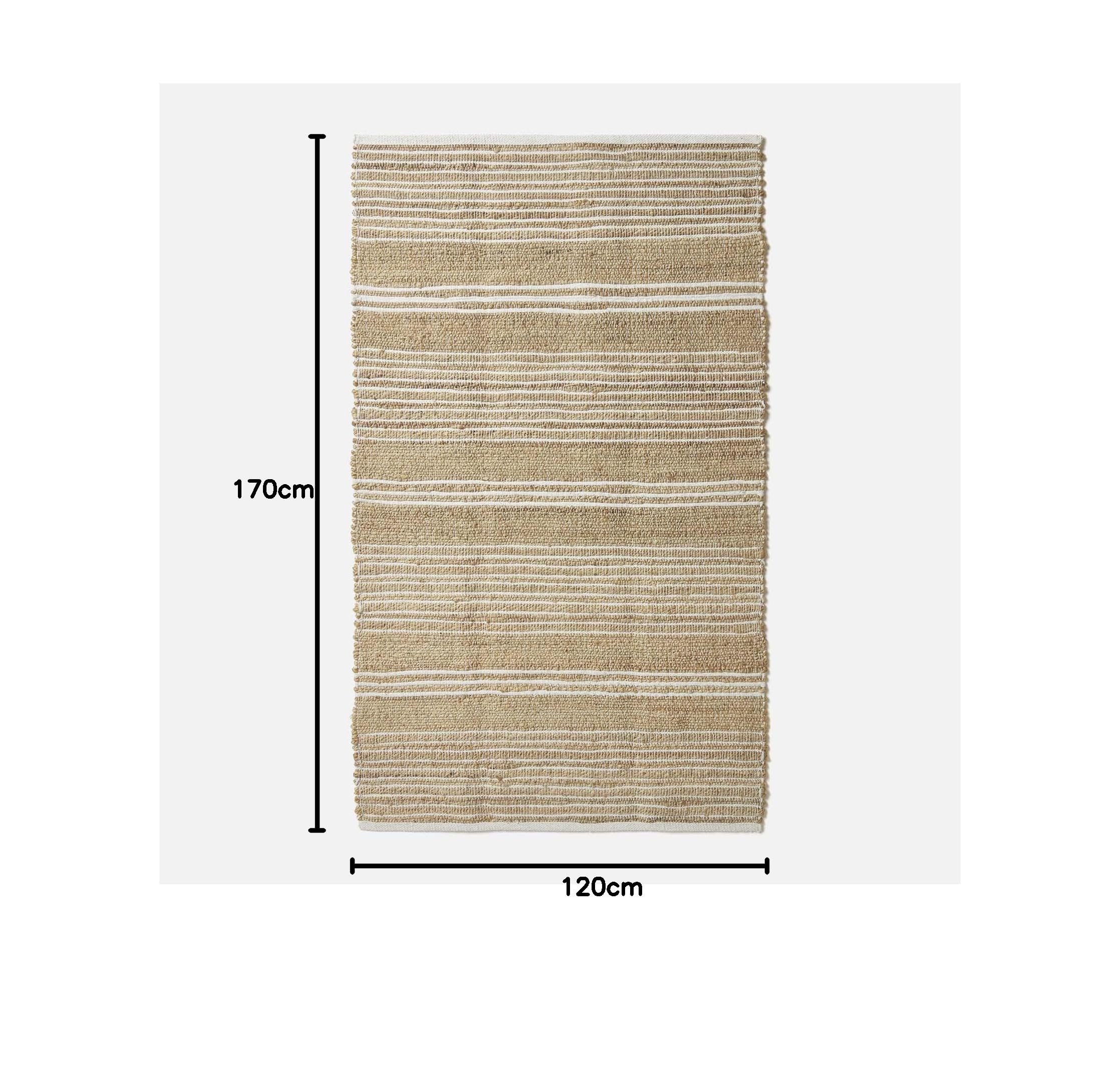 Homescapes Arlyn Jute-Teppich beige-weiß gestreift 120x170 cm, Flachgewebe-Teppich Jute & Baumwolle mit Streifen-Muster