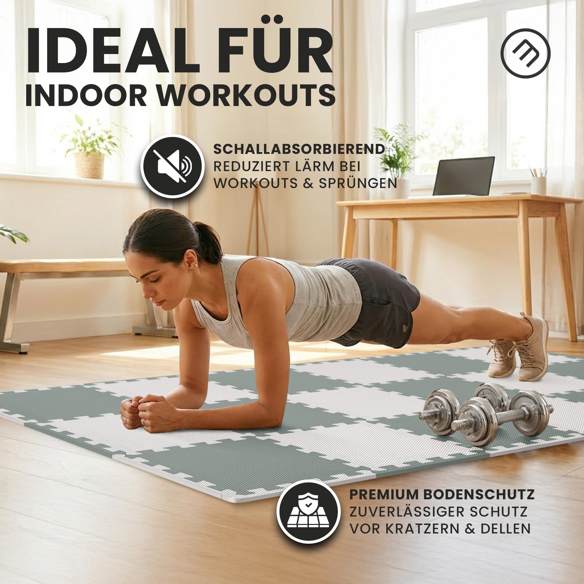 bemaxx Bodenschutzmatte Spielmatte Turnmatte Fallschutzmatte Schaumstoffmatte Yogamatte Gymnastikmatte Sportmatte Fitnessmatte Trainingsmatte Poolmatte Bodenmatte - 54 Puzzlematten, Sage Grey Duo