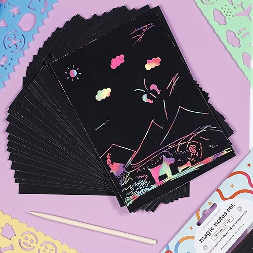 Miniatura 7 de Incraftables Juego de papel para rascar arco iris. Kit de notas mágicas con 30 piezas de papel de arte para rascar, 5 lápices de madera y 4