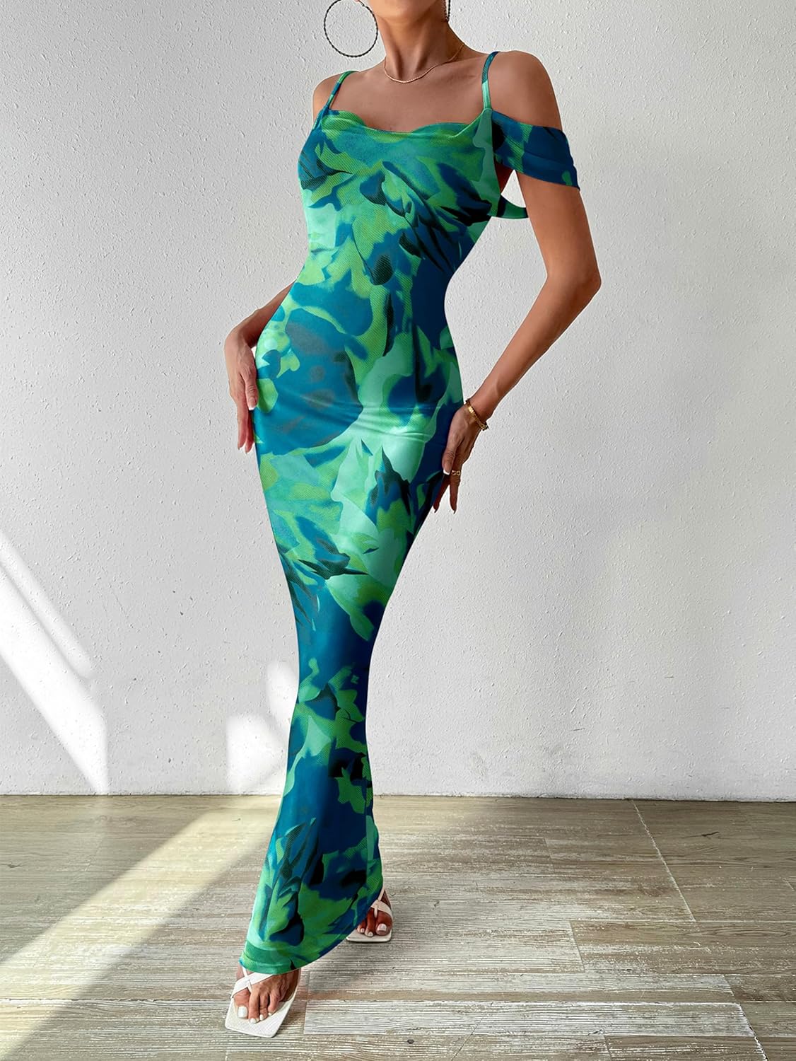 MASCOMODA Spaghetti Strap Long Maxi Dresses for Women 2025 Summer Floral Sexy Bodycon Backless Formal Wedding Guest Dress - Image 3