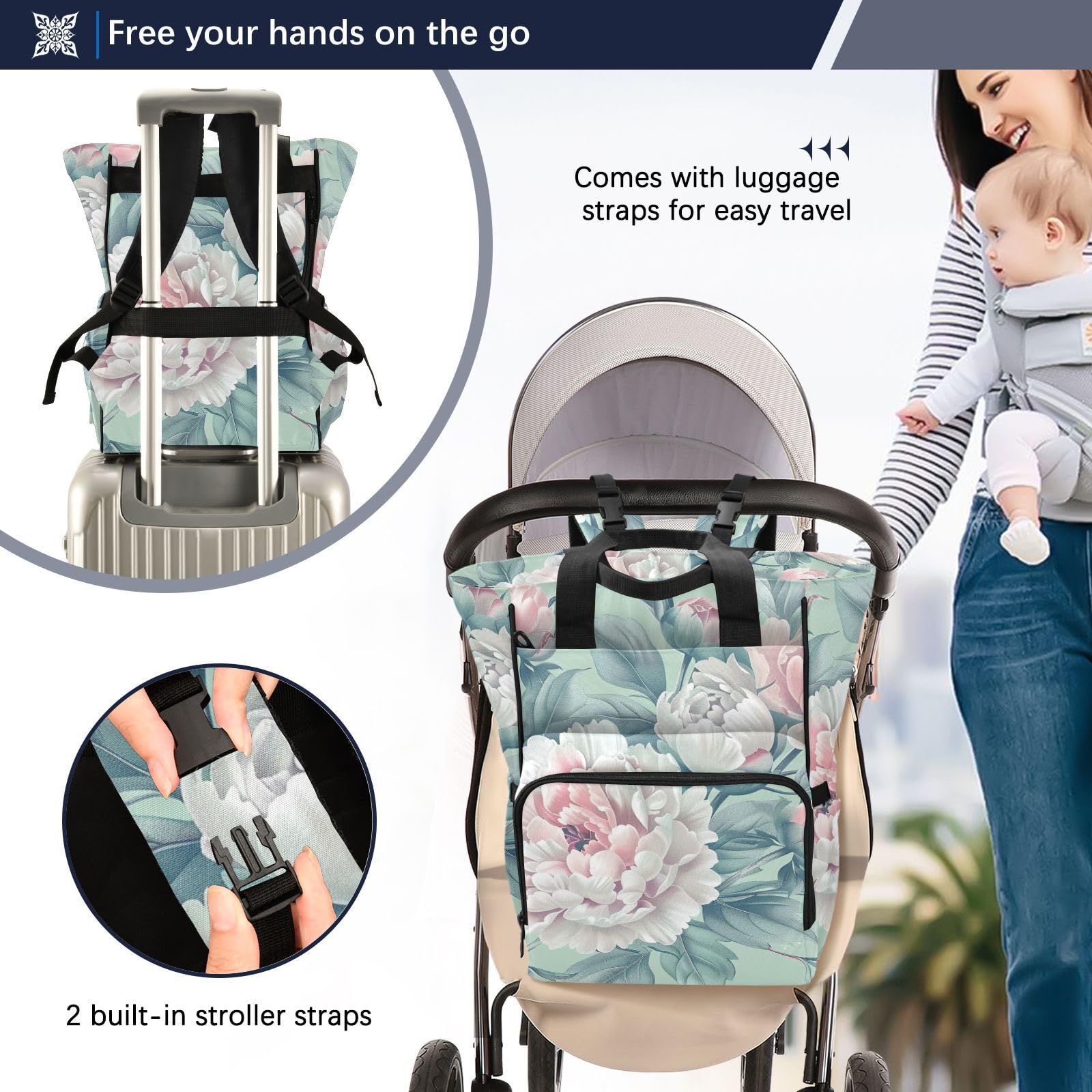 Torba na pieluchy Plecak dla kobiet Styl Boho Kwiat Kwiatowy