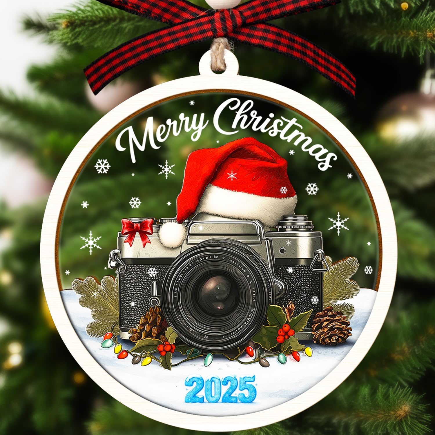 Camera Ornament - Camera Ornaments for Christmas Tree - Photography Ornaments - Cameras Gifts for Photographers Men Women - 2 Layers Wood Acrylic Ornament 2025 - Photography Decor