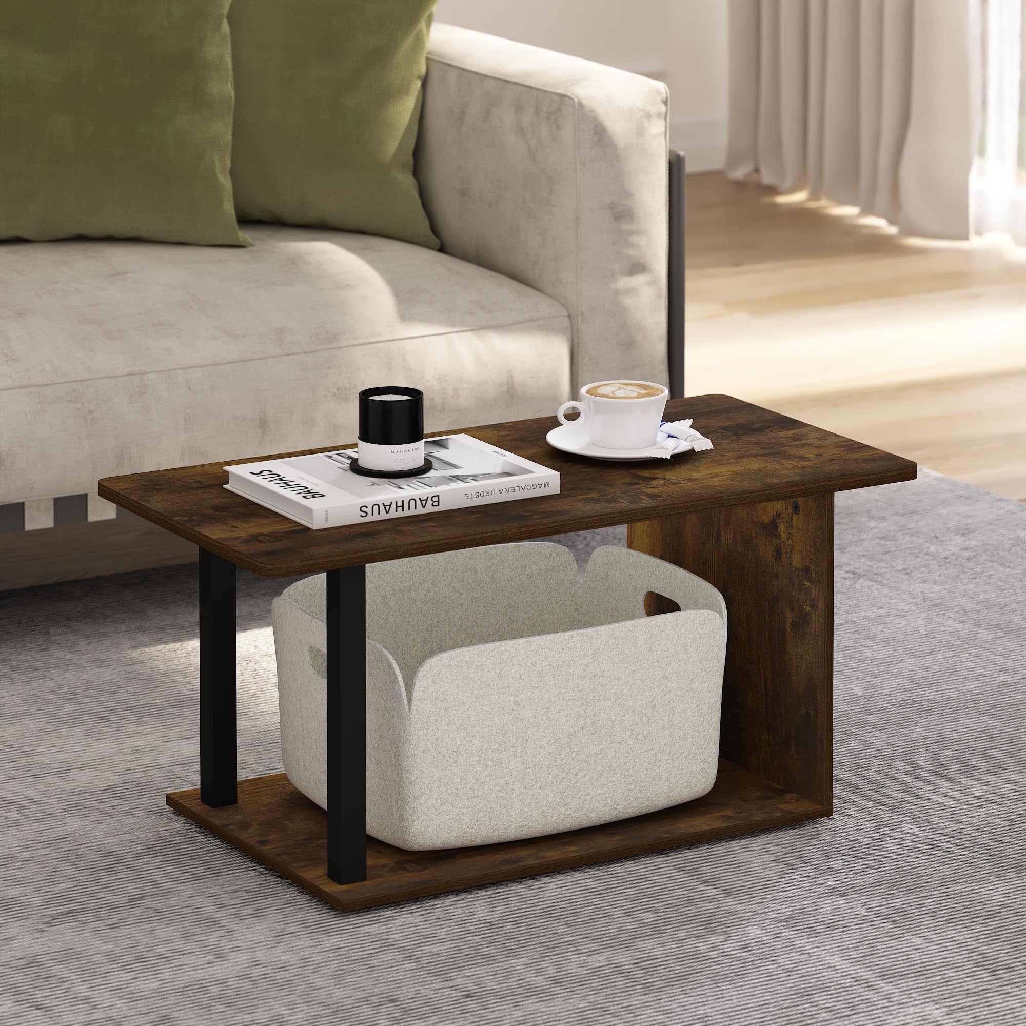 Table basse moderne Furinno chêne ambré pour salon et bureau