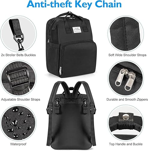 Miniatura 5 de Mochila para pañales con cambiador, bolsa para baby shower, impermeable, gran capacidad, lista de regalos de bebé, Negro -, Grande, Mochila para bebé