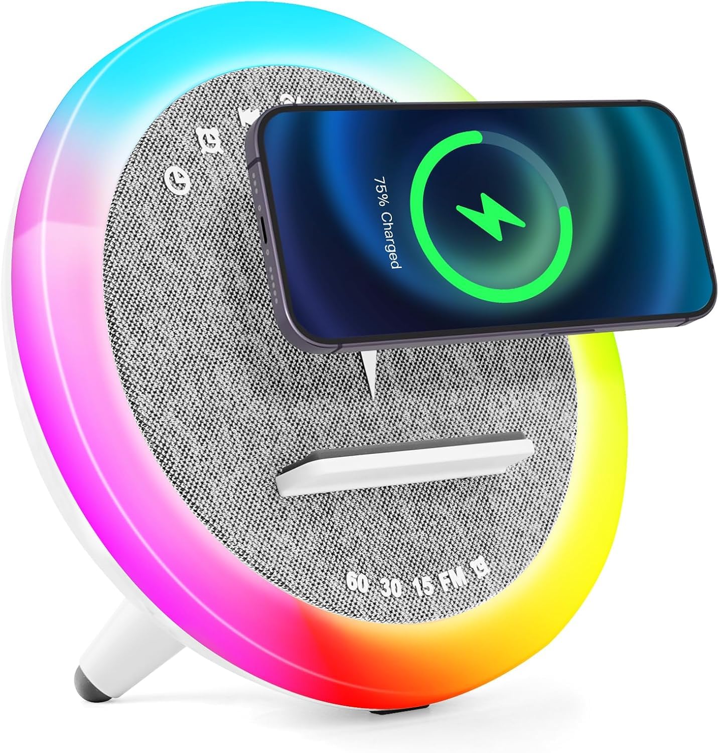 Lampe Chargeur sans Fil, Réveil avec Chargeur à Induction, Haut-Parleur Bluetooth éclairage ambiant synchronisé avec la Musique, Réveil numérique, pour lit/Salon