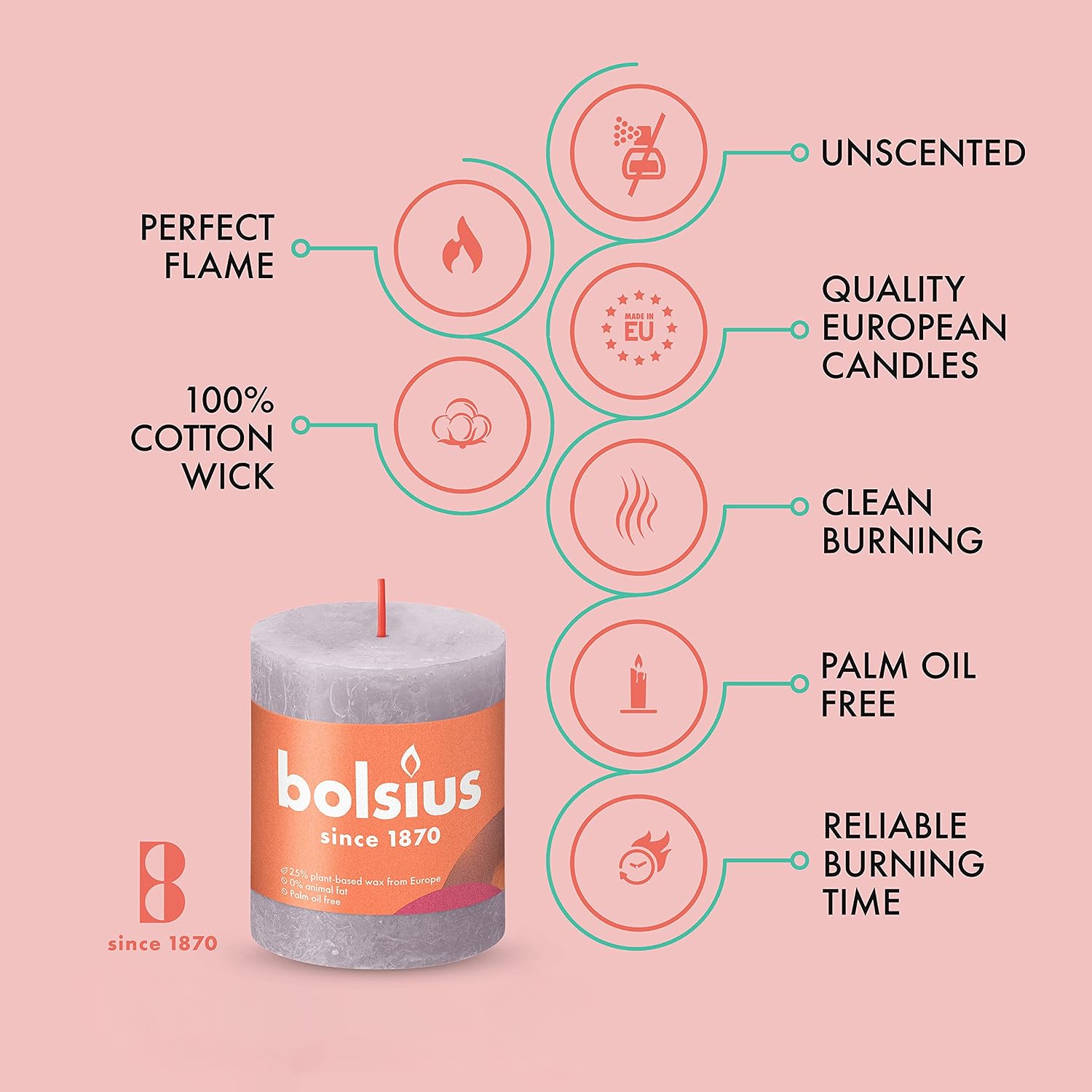 BOLSIUS 4 Pack Frosted Lavender Rustic Pillar Candles - 2.75 X 3.25 inches - Premium European Quality - Includes Natural Plant-Based Wax - Unscented Dripless Smokeless 35 Hour Party Décor Candles