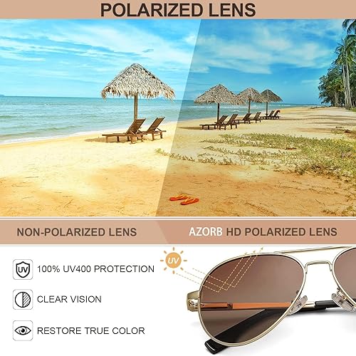 Miniatura 4 de AZorb Lentes de sol polarizados estilo aviador con montura de metal para hombres y mujeres, 100% protección UV 400