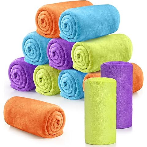 Tinideya 12 Pcs Flannel Fleece Throw Blanket Bulk 50 x 60 Inch Soft Fleece Blanket Warm Throw Blanket Coral Blankets for Couch Sofa Home Wedding Gifts Season (Bright Color)