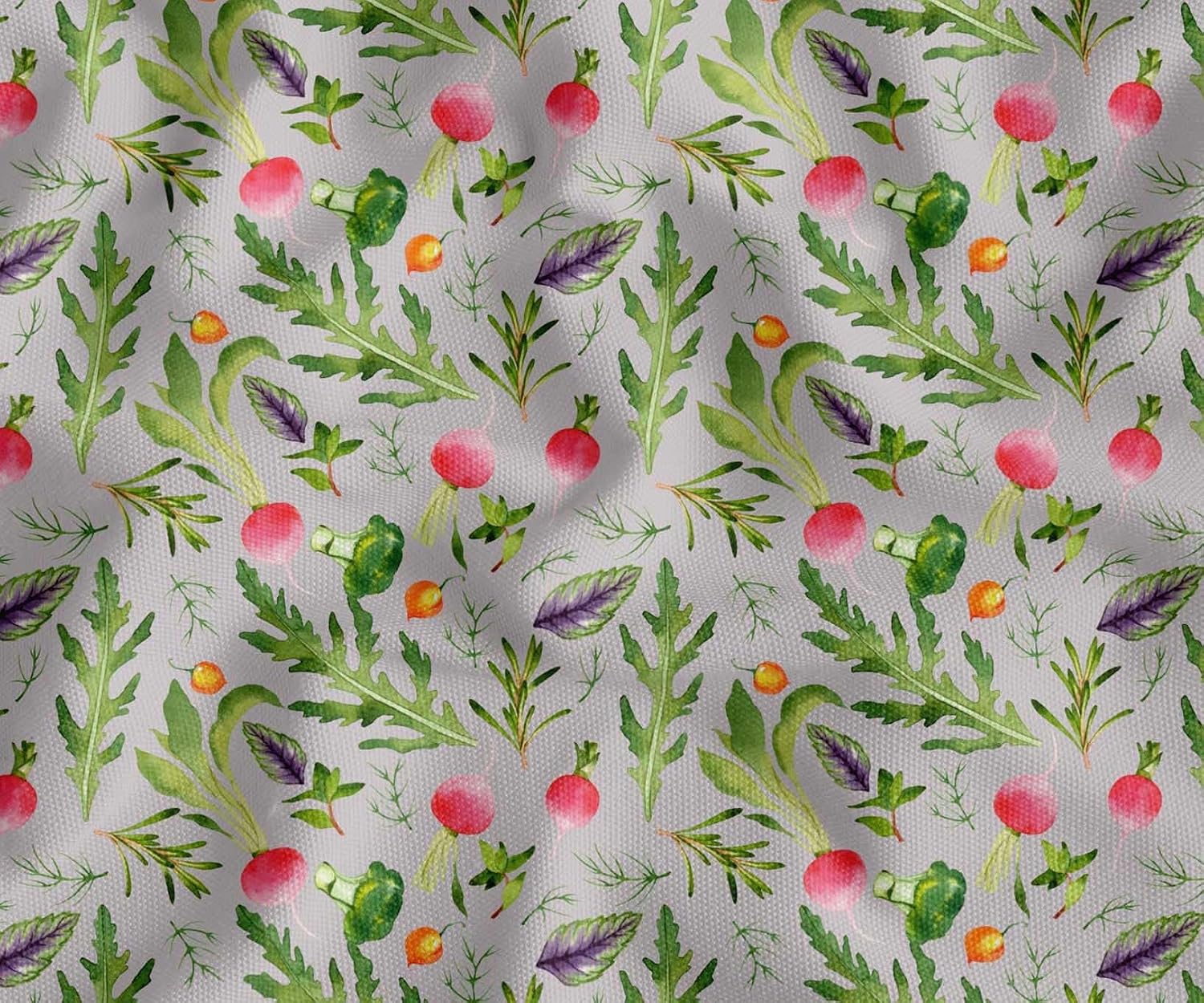 Soimoi Cotton Canvas Grey Fabric - by The Yard - 56 Inch Wide - Leaves, Turnip & Broccoli Vegetable Harvest Material - Fresh and Nutrient-Rich Patterns for Kitchen Decor Printed Fabric