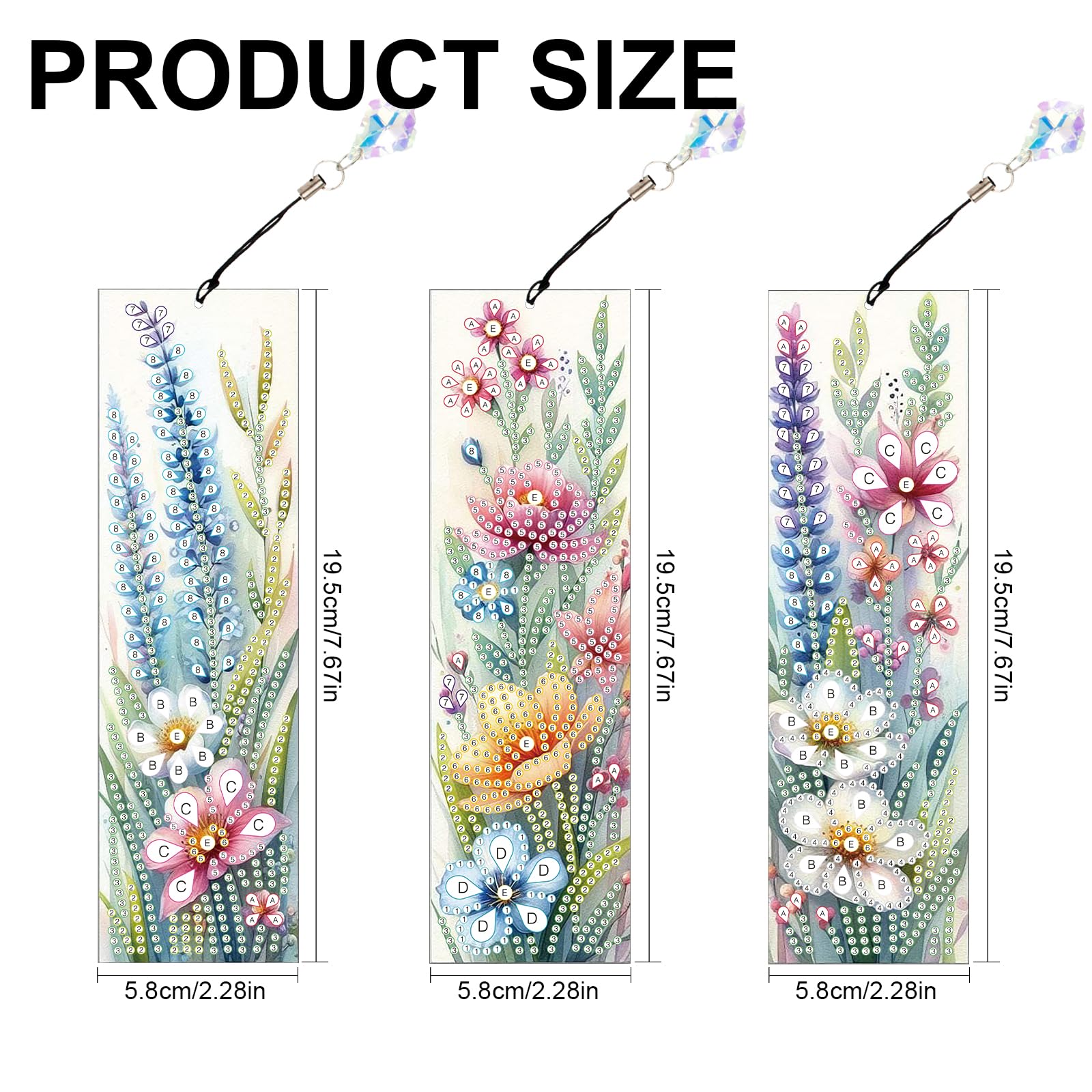 DCIDBEI 3-Piece 5D Diamond Painting Bookmark Kits - Flowers - DIY Beads & Leather Tassel Bookmarks for Adults & Beginners - Image 2