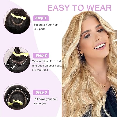 Miniatura 6 de Smartinnov Extensiones de cabello humano real con pinzas, una postizo balayage, color marrón chocolate a rubio miel, 2.32 onzas, 16 pulgadas, en