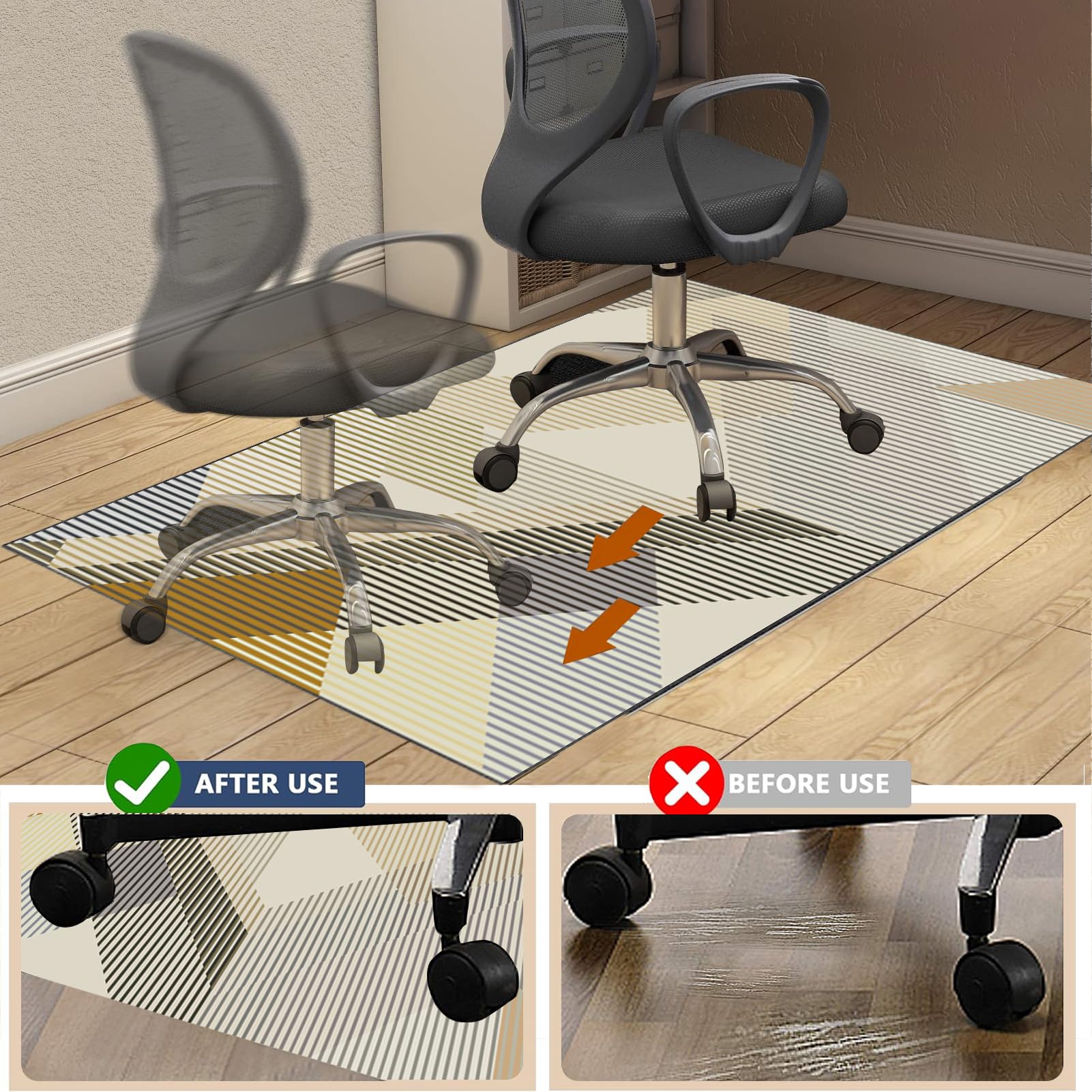 Tappeto Per Sedia Da Ufficio 90x140 Cm | Grigio Antiscivolo | Salvapavimento Per Parquet E Piastrelle