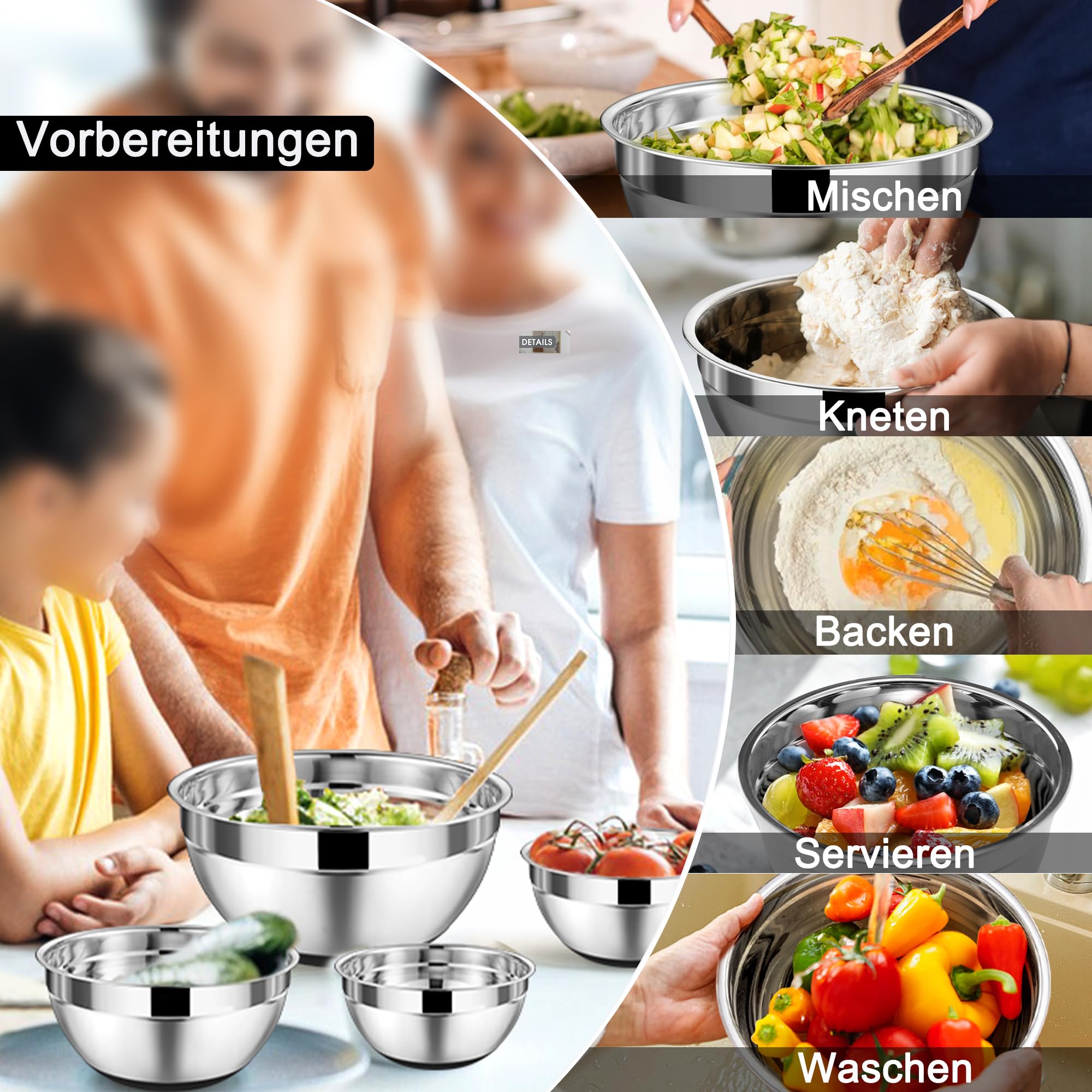 Homikit mengkom, 5-delig roestvrij staal Blauw komsaladkommenset met deksel voor keuken, stapelbaar, veelzijdigheid, vaatwasmachinebestendig, 4,5 l, 2,7 l, 1,5 l, 1,2 l en 0,7 l Homikit mengkom, 5-delig roestvrij staal Blauw komsaladkommenset met deksel voor keuken, stapelbaar, veelzijdigheid, vaatwasmachinebestendig, 4,5 l, 2,7 l, 1,5 l, 1,2 l en 0,7 l