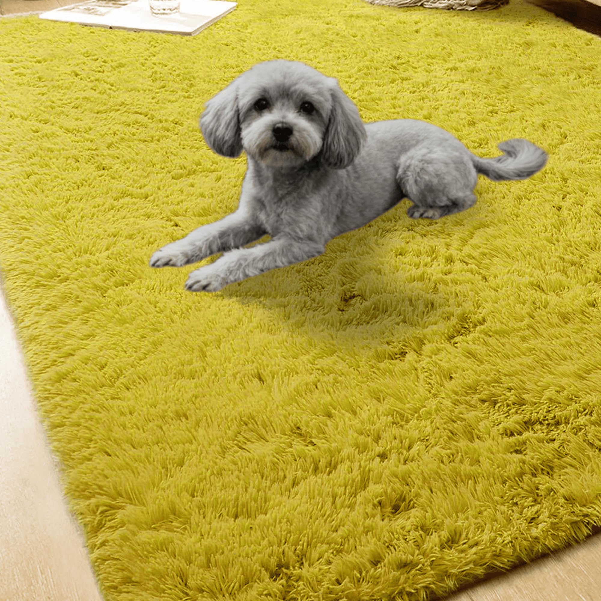 Tapis de salon moderne lavable jaune : fini les taches et les glissades