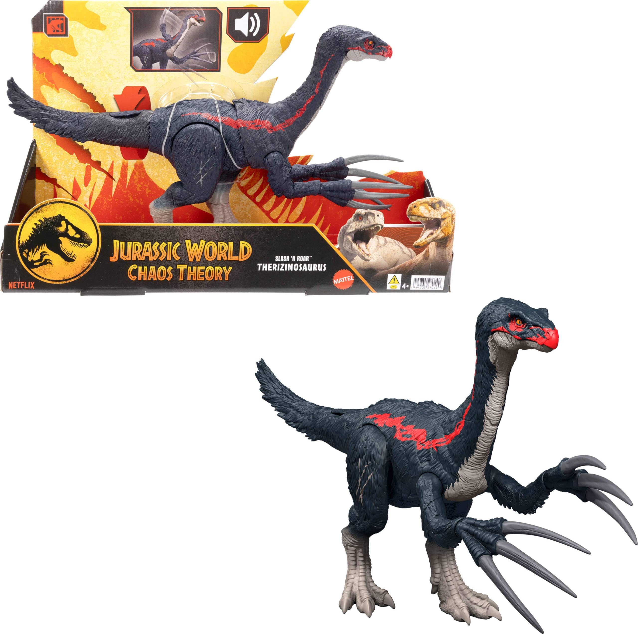 Jurassic World Chaos Theory Slash N Roar Therizinosaurus Dinosaur Action Figure Toy, Attack Claws & Sound, Digital Play