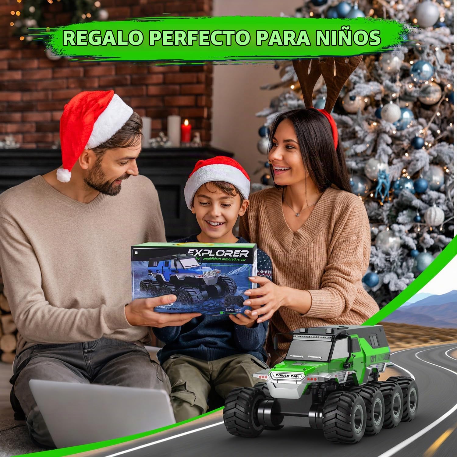 PAISHENKEJI Coche teledirigido Impermeable Coche de Juguete - Coches RC Anfibios 8WD Camión Todoterreno teledirigido Coches Drift Crawler de 2,4 GHz para niños, Regalo de cumpleaños o Navidad