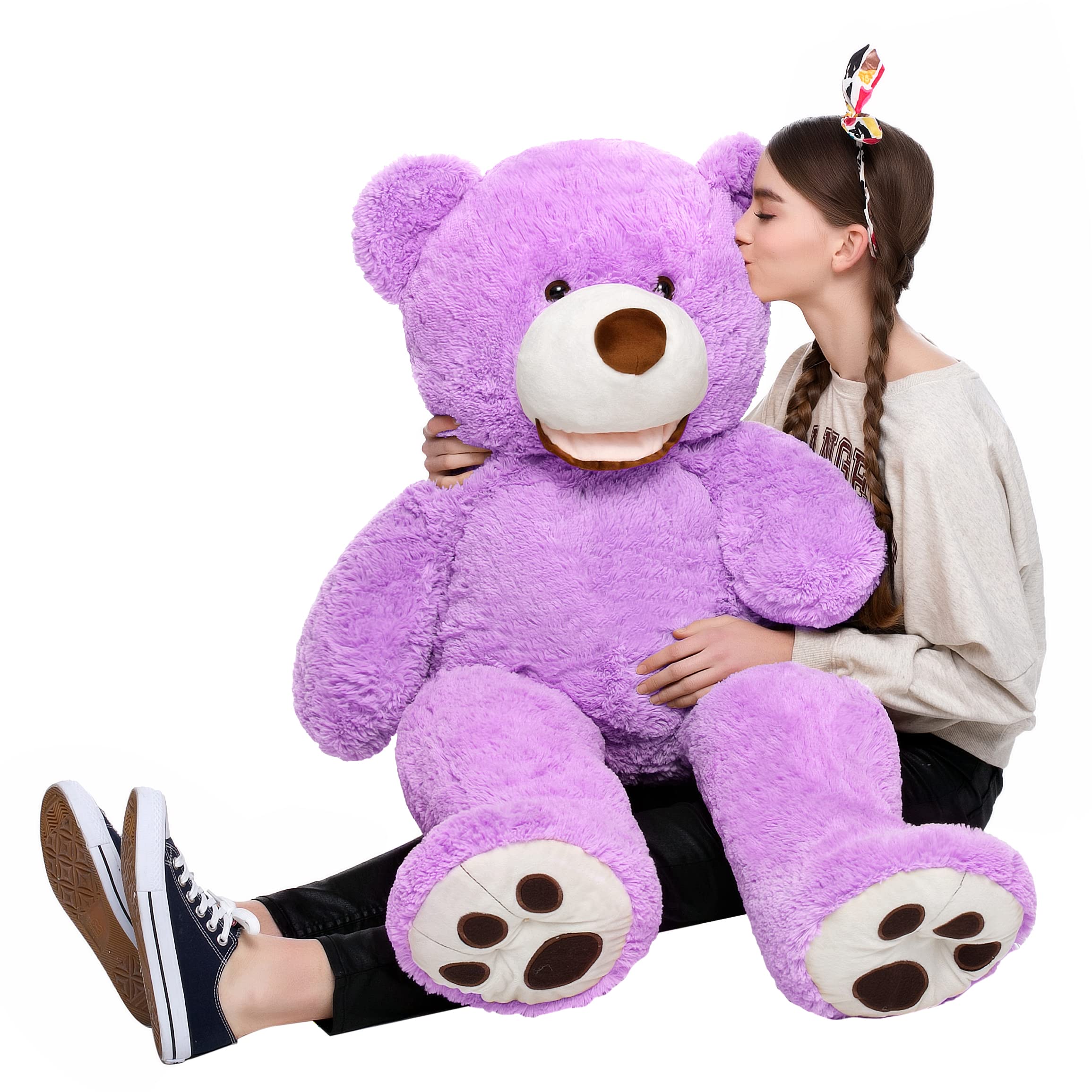 MorisMos Giant Teddy Bear, 39inch Large Stuffed Animals with Big Footprints Plush Stuffed Bears Gift for Kids, Purple
