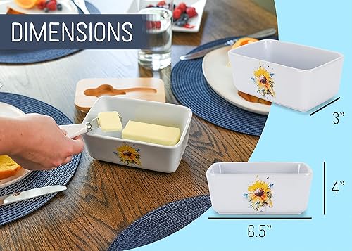 Miniatura 2 de Nat & Jules Dean Crouser - Plato de cerámica de cerámica de 12 libra, 2 barras de mantequilla con tapa hermética de bambú y cuchillo, soporte