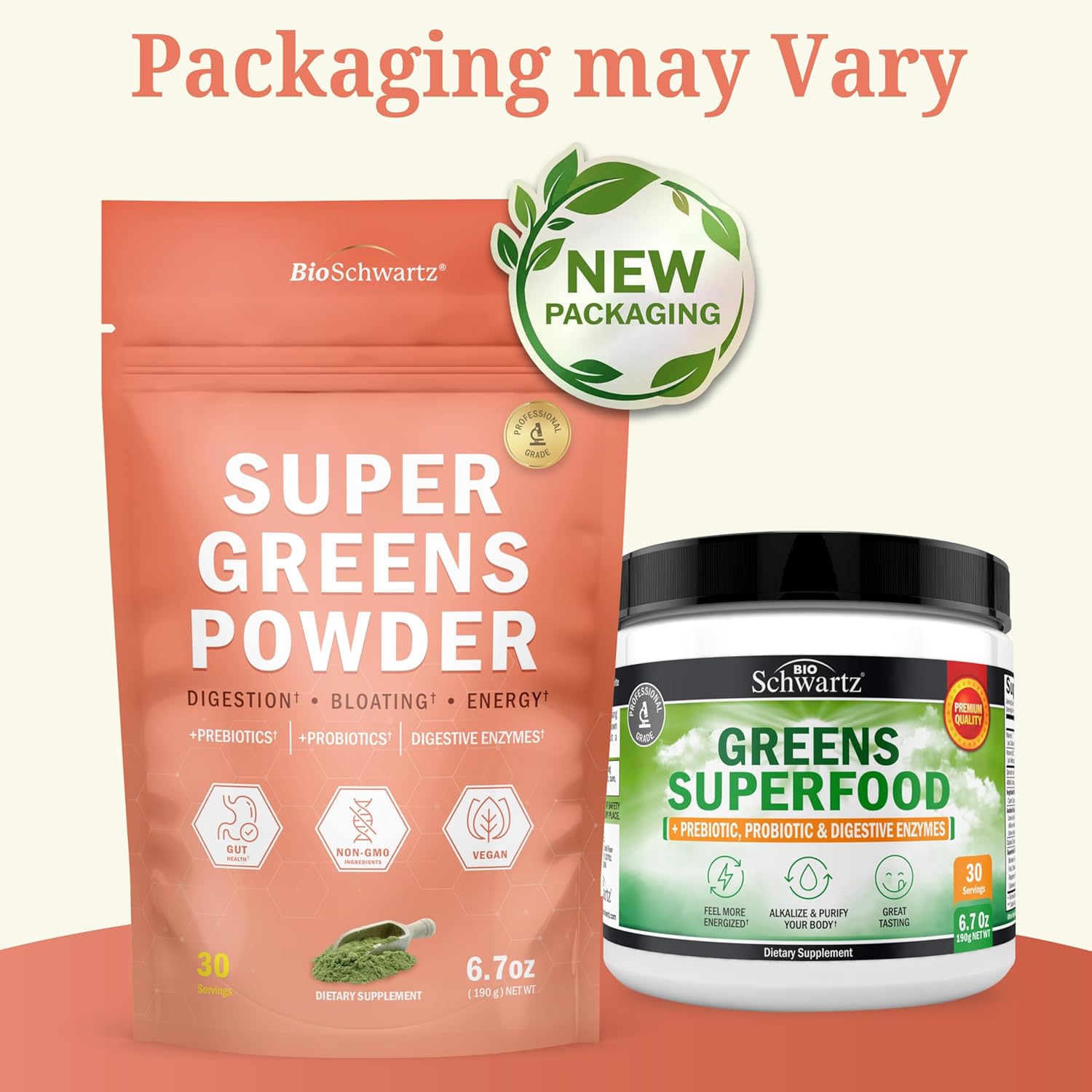 BioSchwartz Greens Powder Super Greens with Probiotics, Prebiotics, Digestive Enzymes & 43 Green Superfoods - Chlorophyll, Bilberry, Chlorella, Spirulina - Tastes Amazing - 30 Servings