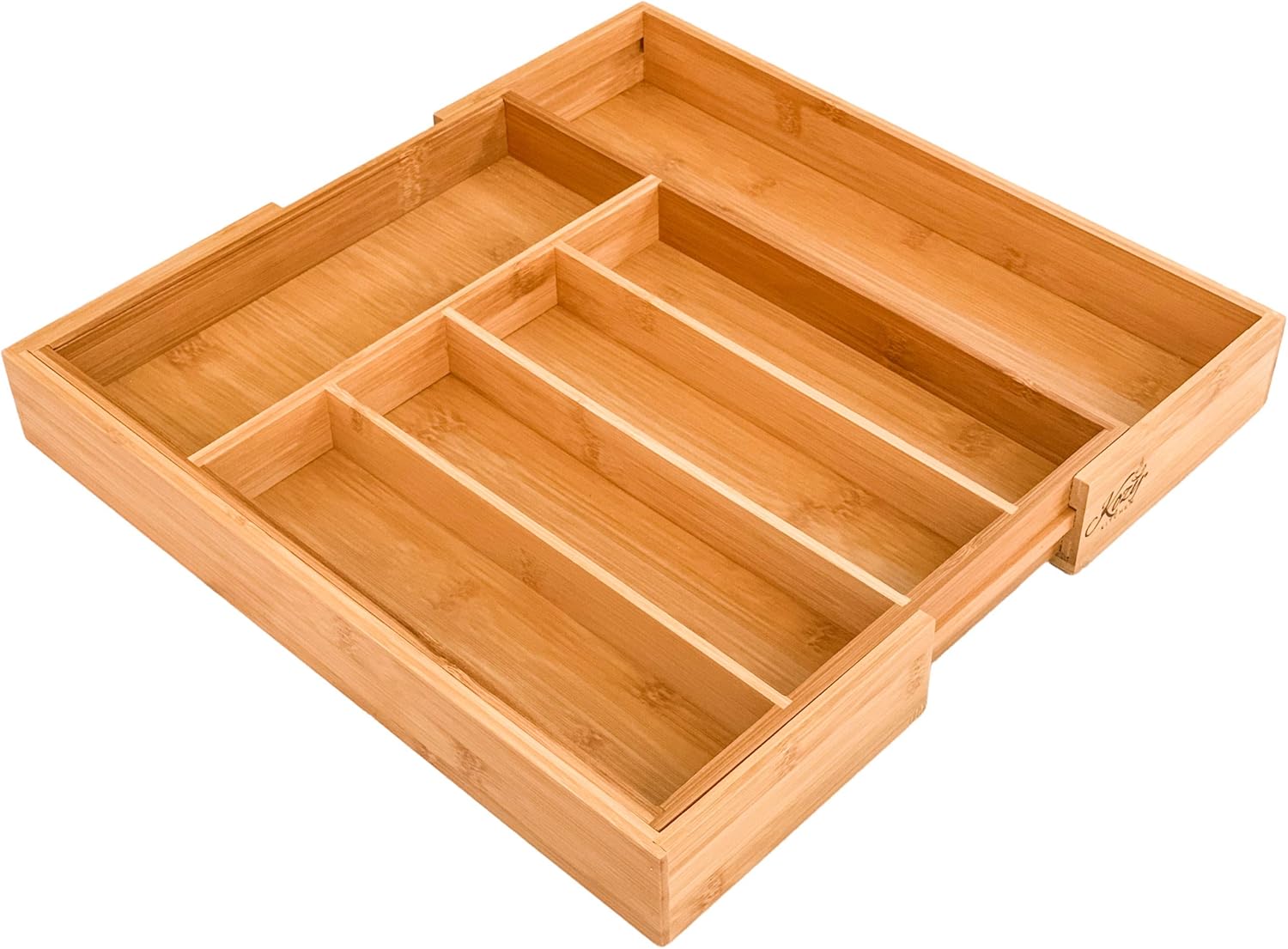 Premium Expandable Drawer Organizer- 100% Organic Bamboo- Cutlery and Utensil Tray- Perfect For The Kitchen, Bathroom, Desk, etc- Adjustable Kitchen Drawer Divider with 7 Compartments