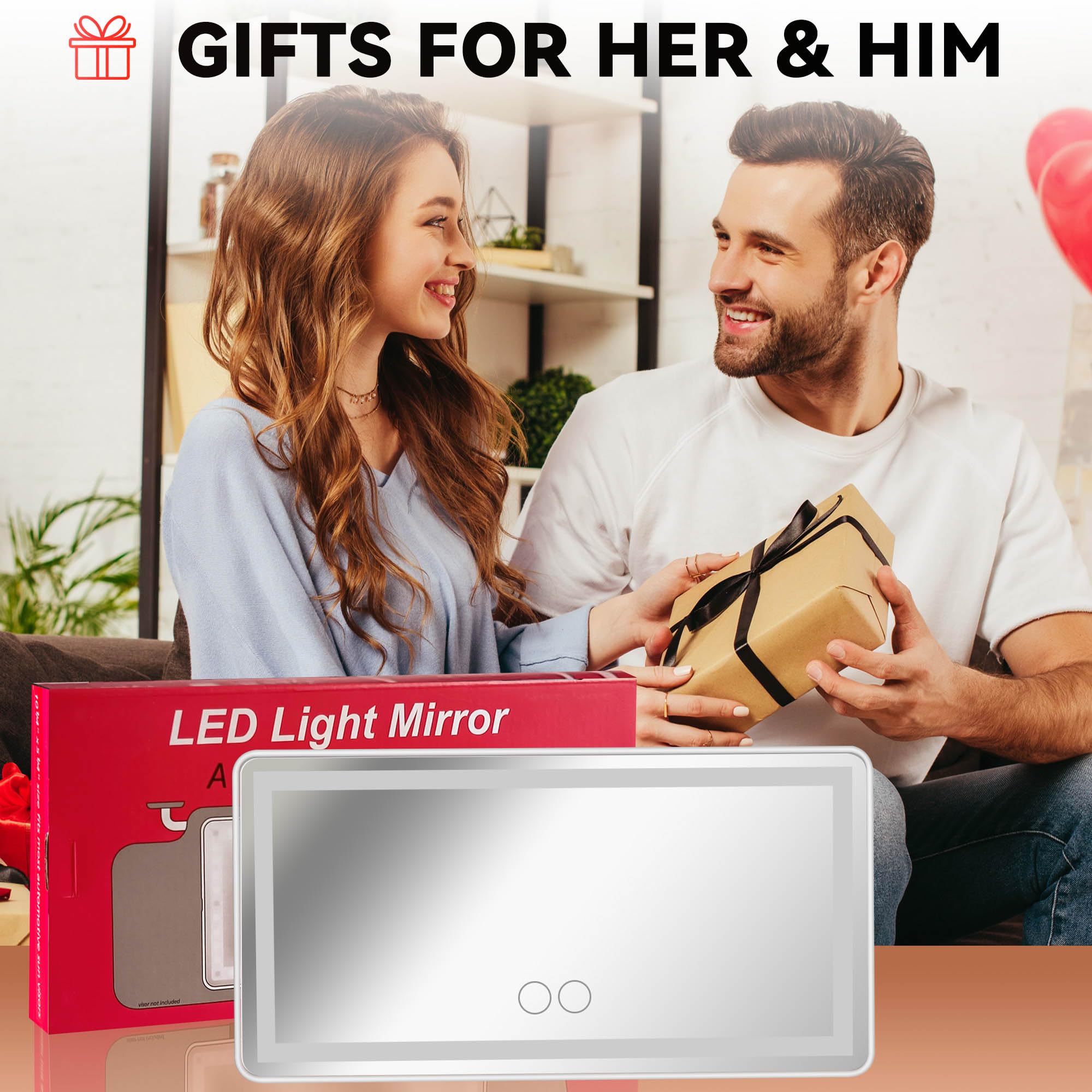 Feisate Specchio Auto LED - Tre Modalità di Illuminazione Dimmingless - Specchio Trucco con Luci per Auto - Bianco