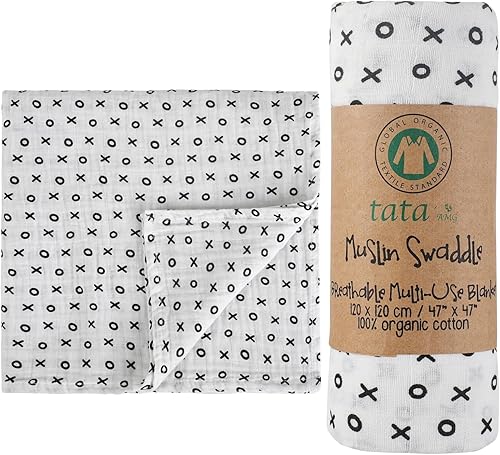 Miniatura 12 de TATA AMG® Manta para envolver al bebé 100% de muselina de algodón orgánico, suave y transpirable, para recién nacidos, niñas y niños, grande de 47 x
