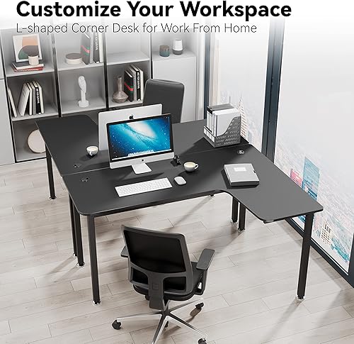 Miniatura 5 de DESIGNA Escritorio de juegos en forma de L de 60 pulgadas escritorio de computadora de esquina escritorio de estudio de oficina en casa mesa de