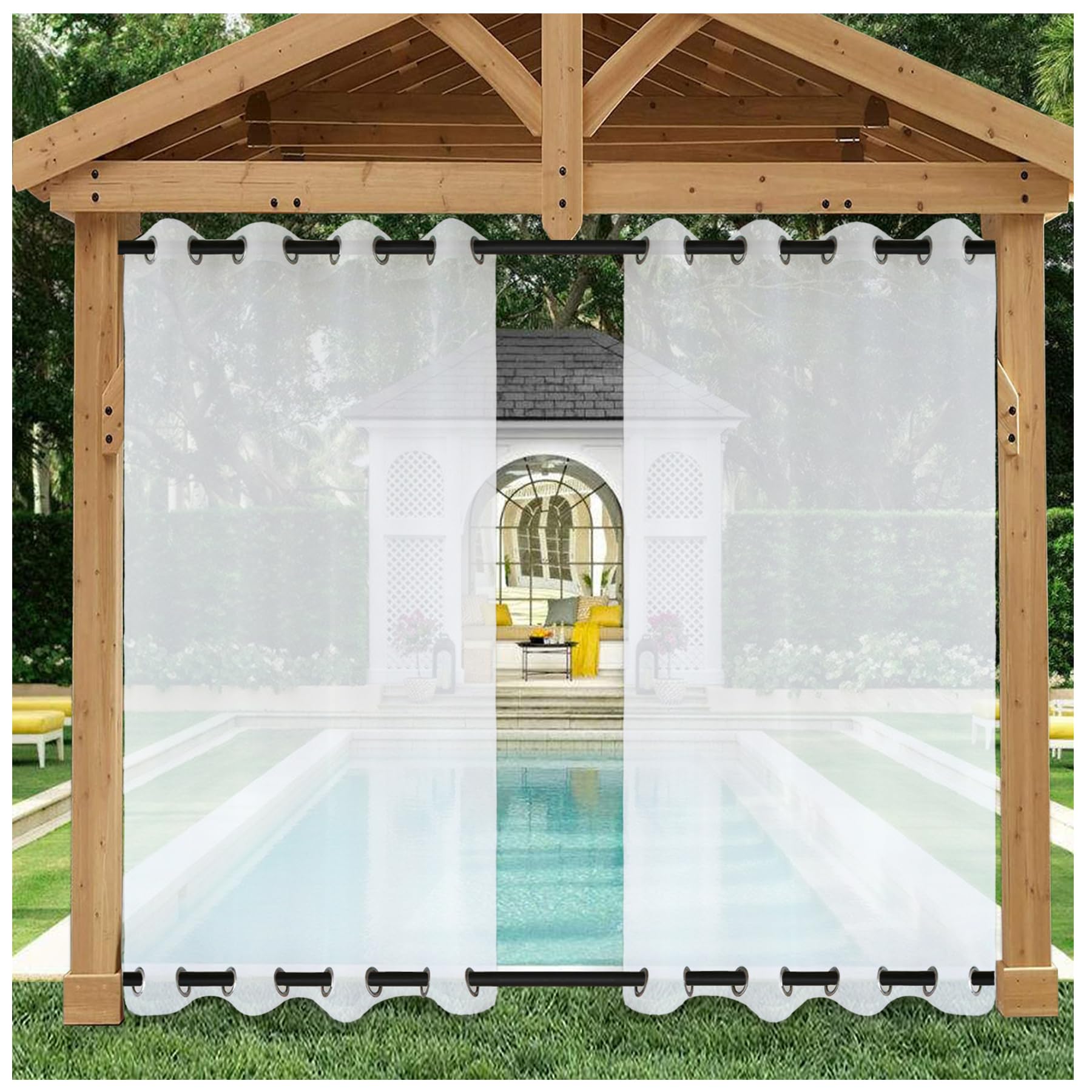 Outdoor Vorhänge mit ösen Oben und unten Transparent 1 Stück H 244 x B 450 cm Wasserdicht Winddicht Outdoorvorhänge Wetterfest Terrasse Außenvorhang Pavillon Gardinen,Weiß