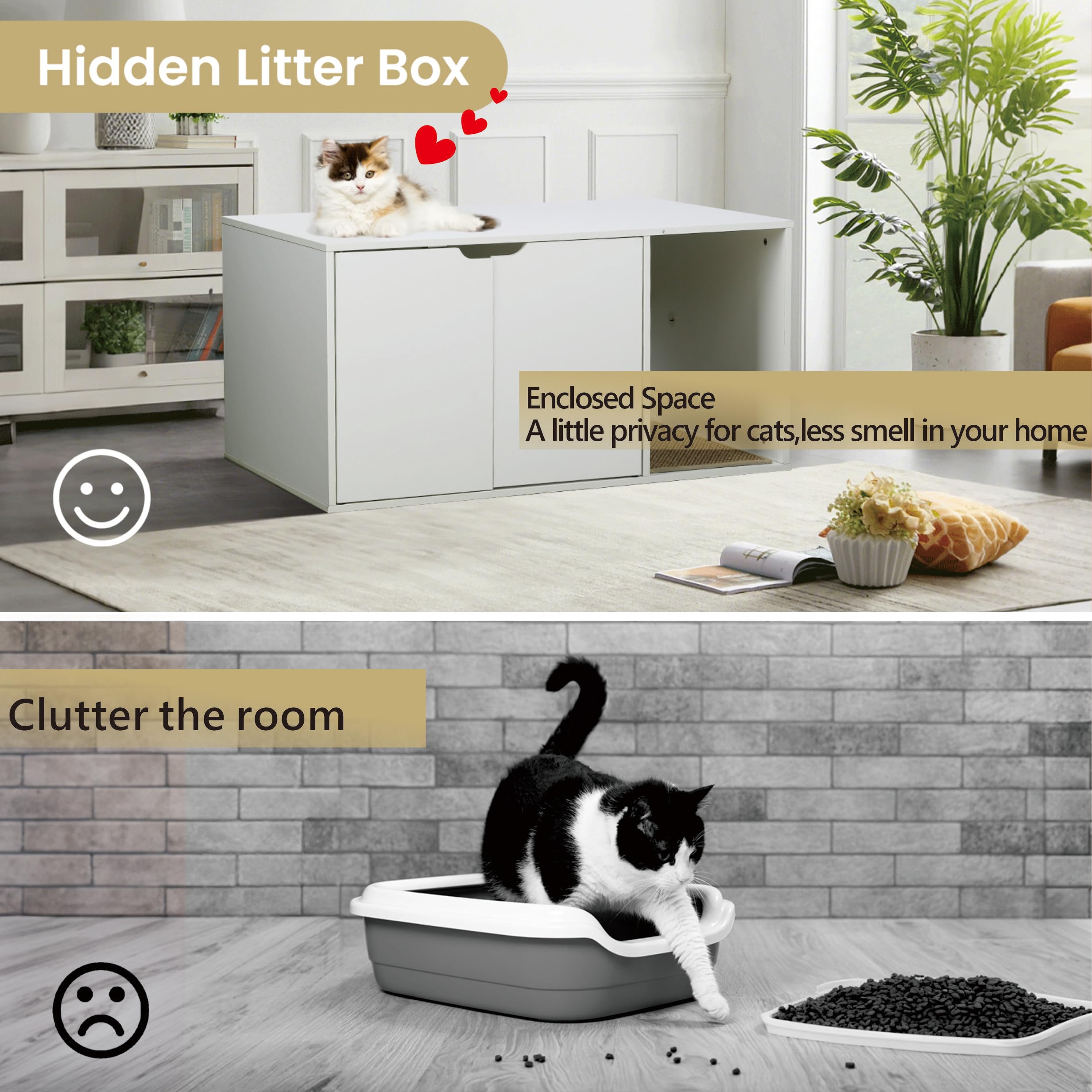 White Cat Litter Box Cabinet - Hidden Litter Box Enclosure with Odor-Proof Ventilation, Multi-Functional Side Table for Living Room, Modern Furniture for Small Spaces - image 6
