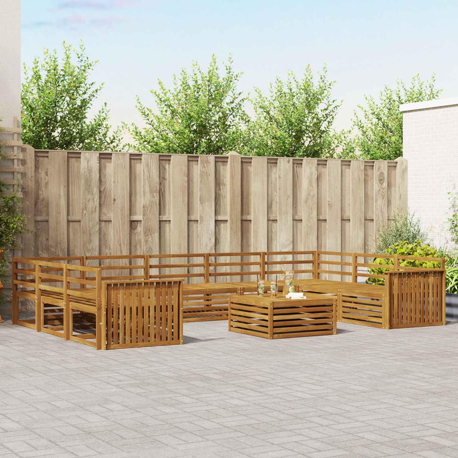 Gartenmöbelgarnitur 10-teilig aus massivem Akazienholz wetterfestes Outdoor-Set für Terrasse Balkon und Garten mit Tisch, Sofas und Stühlen für gesellige Zusammenkünfte, langlebige Design
