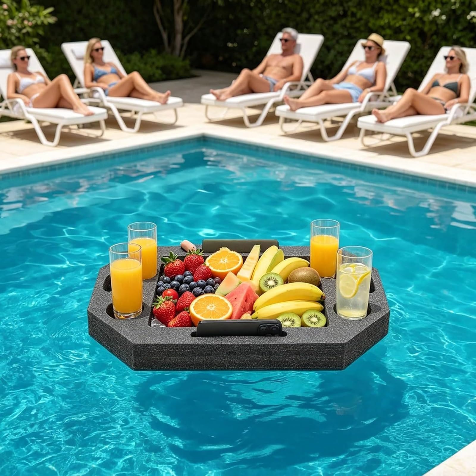Vassoio galleggiante per piscina, grande porta bevande con scomparto, contenitore portatile per vasche idromassaggio, decorazione per feste in spiaggia, ideale per divertimento estivo e relax