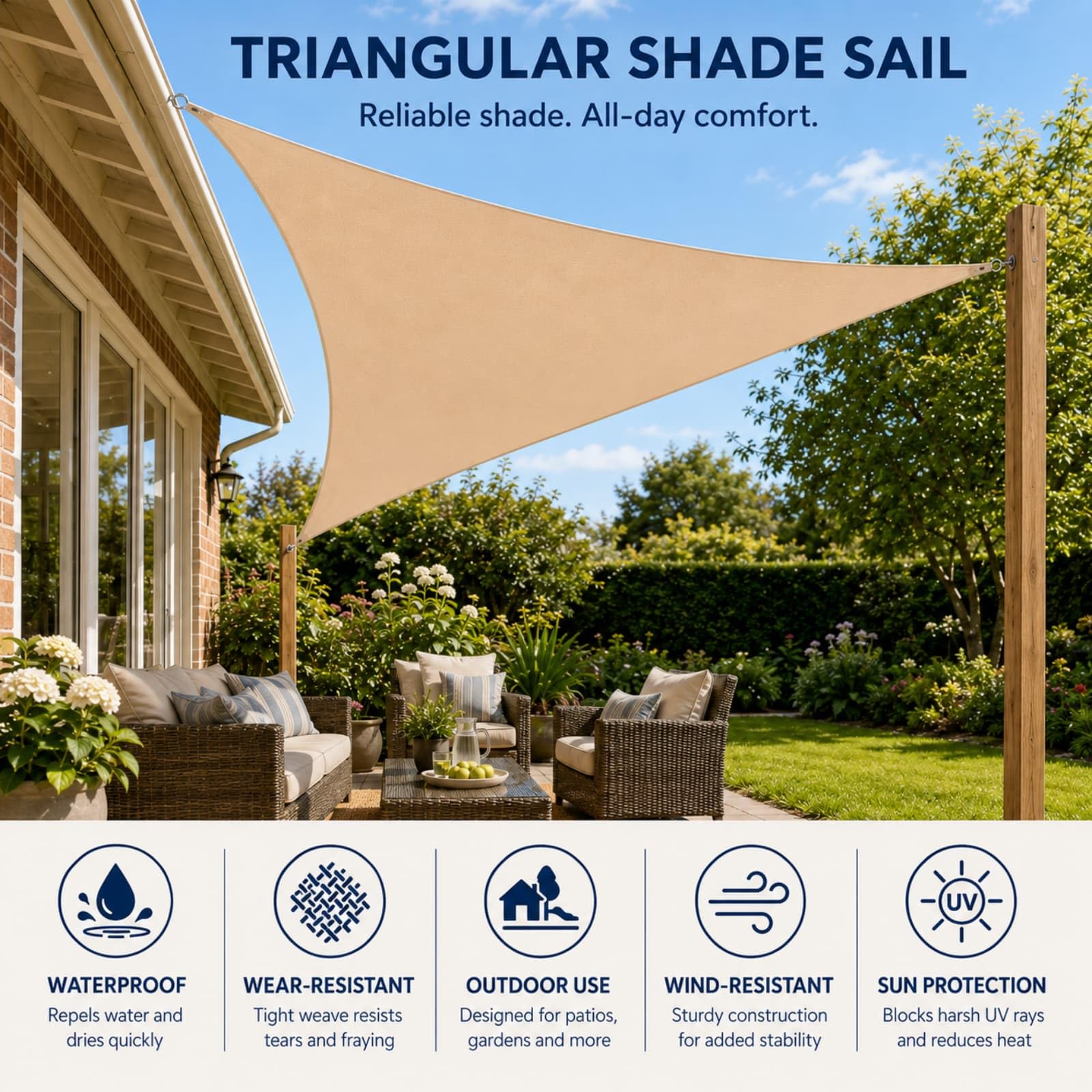 Hiseng Voile d'Ombrage Triangulaire Imperméable, Toile Ombrage Exterieur avec Oeillet & 3 Corde 95% de Protection UV Toile Solaire pour Terrasse Balcon Jardin Patio (Rouge Rouille,4x4x5.7m)