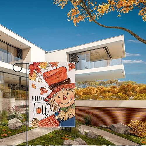 Miniatura 6 de Artofy Bandera decorativa pequeña de jardín con texto en inglés "Hello Fall", frasco de trigo masón de cosecha de otoño, decoración rústica para
