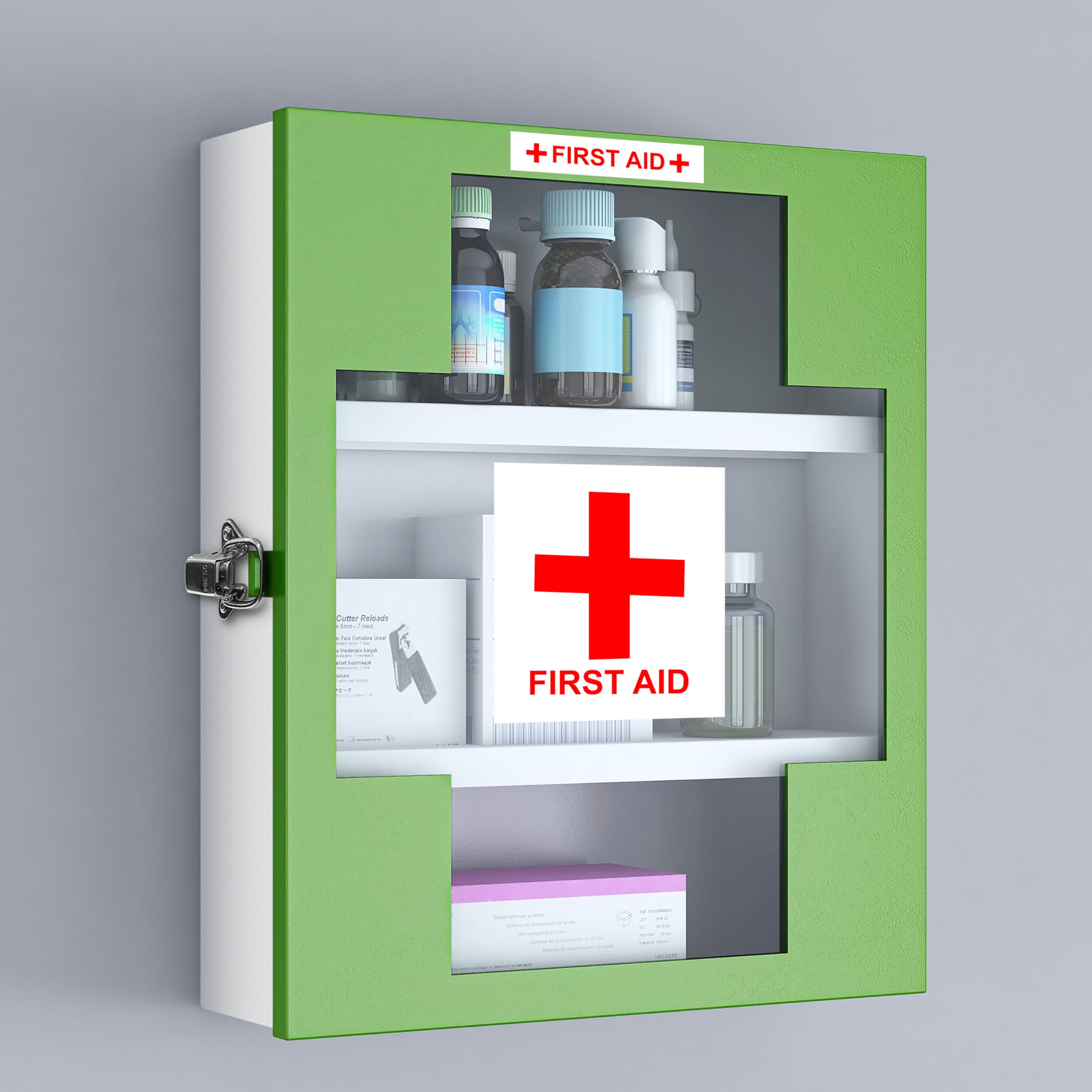 plantex first aid box/medical box/emergency first aid kit box without key/medicine storage box for home, school & office with multi compartment - (green & white)