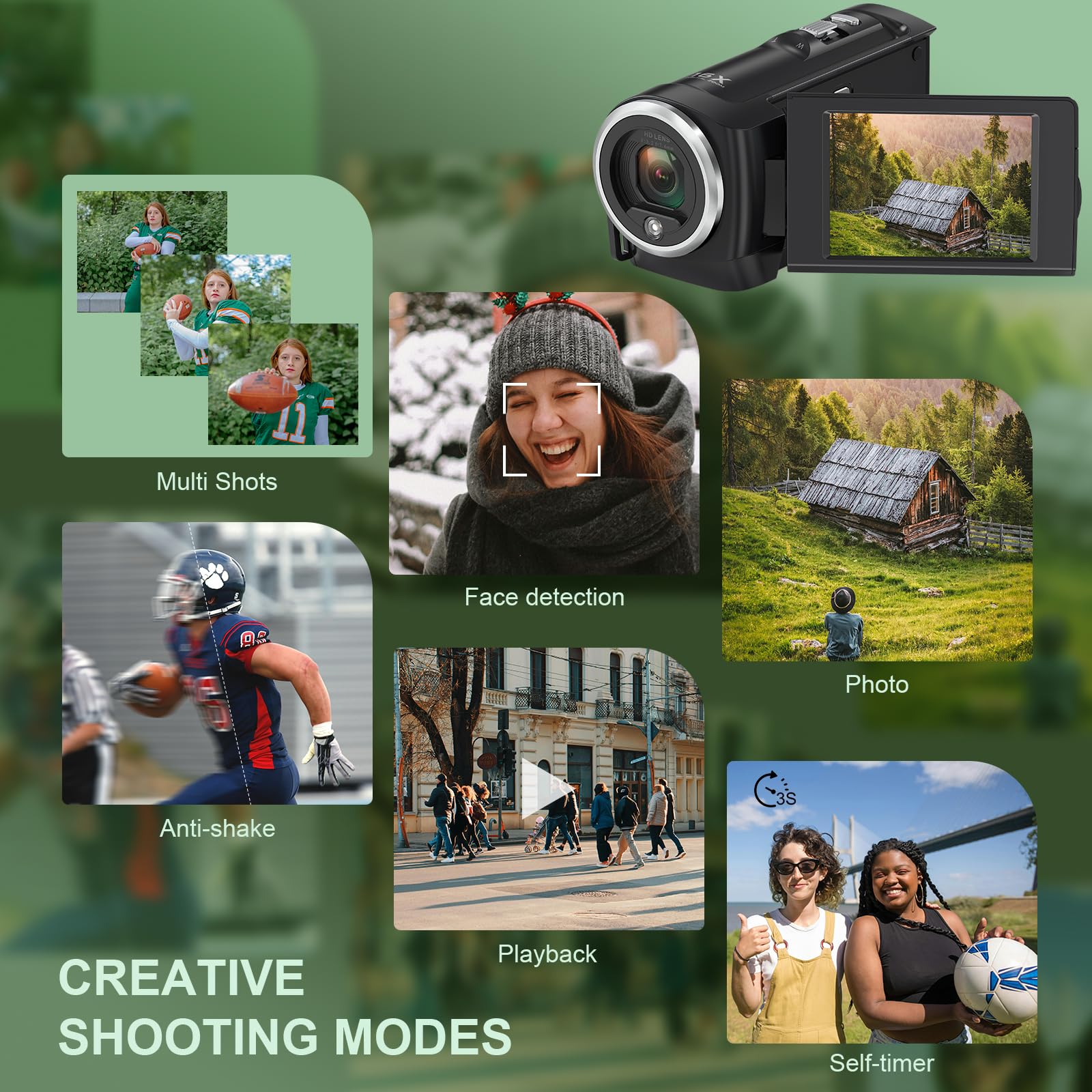Camcorder 2.7K 56MP Vlogging Camera 16X Digitalzoom 2,8 Zoll 270 Grad Drehung LCD LED-Fülllicht 32 GB SD-Karte
