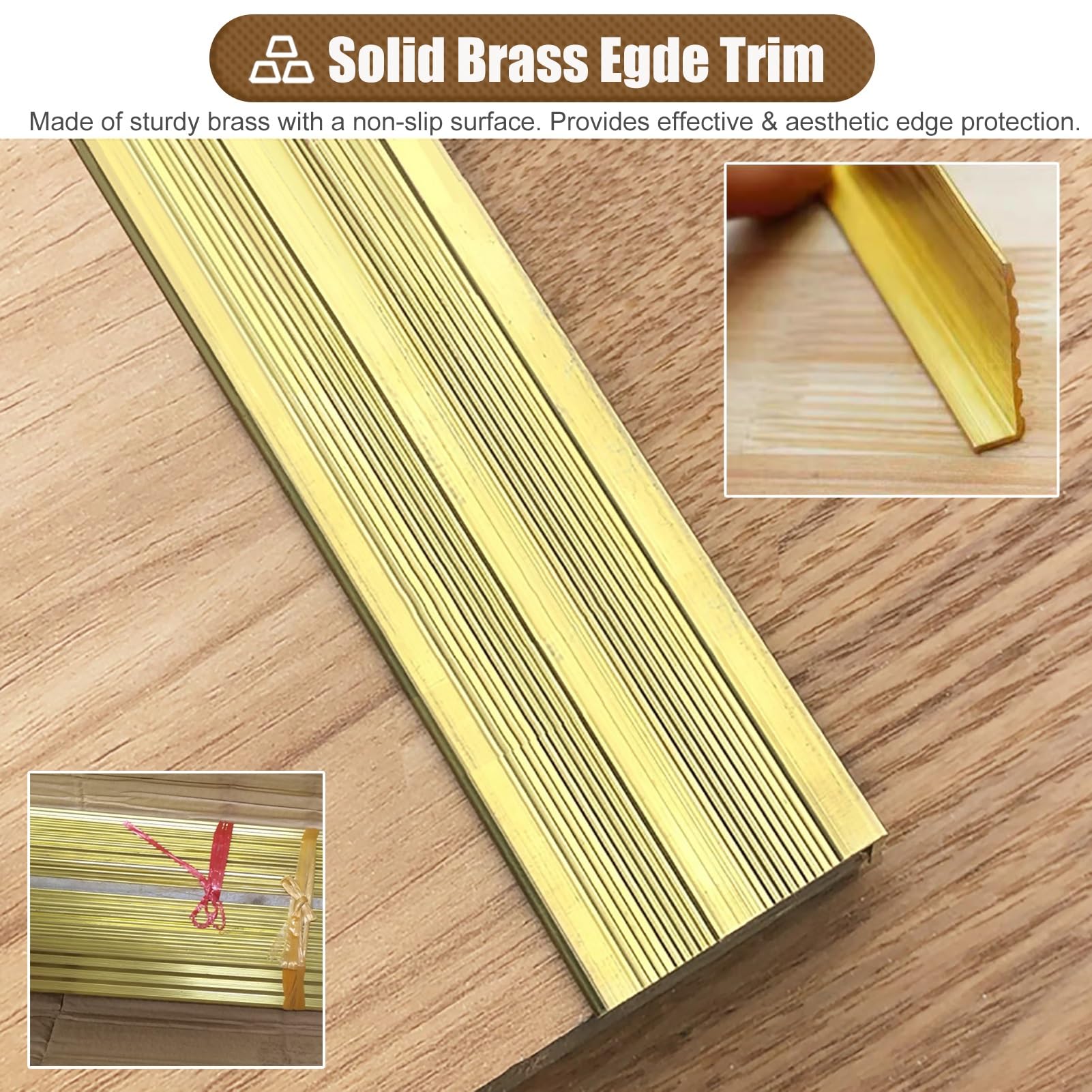 1 Pieza de moldura de latón para el Borde de la Escalera - Tira Protectora Antideslizante para escalones de Madera y baldosas - Moldura Protectora Duradera para el Borde de la Escalera (Tama