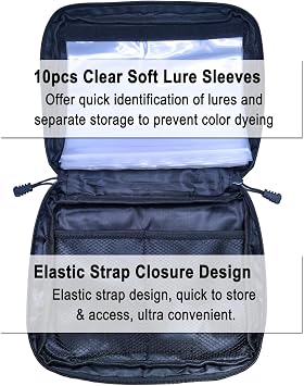 MASTERPRO Fishing Soft Lure Storage Bag with 10 Single Detachable Washable Plastic Pocket Sleeves, for Fishing Tackle Rigs Lines Baits Binder Bag Organizer