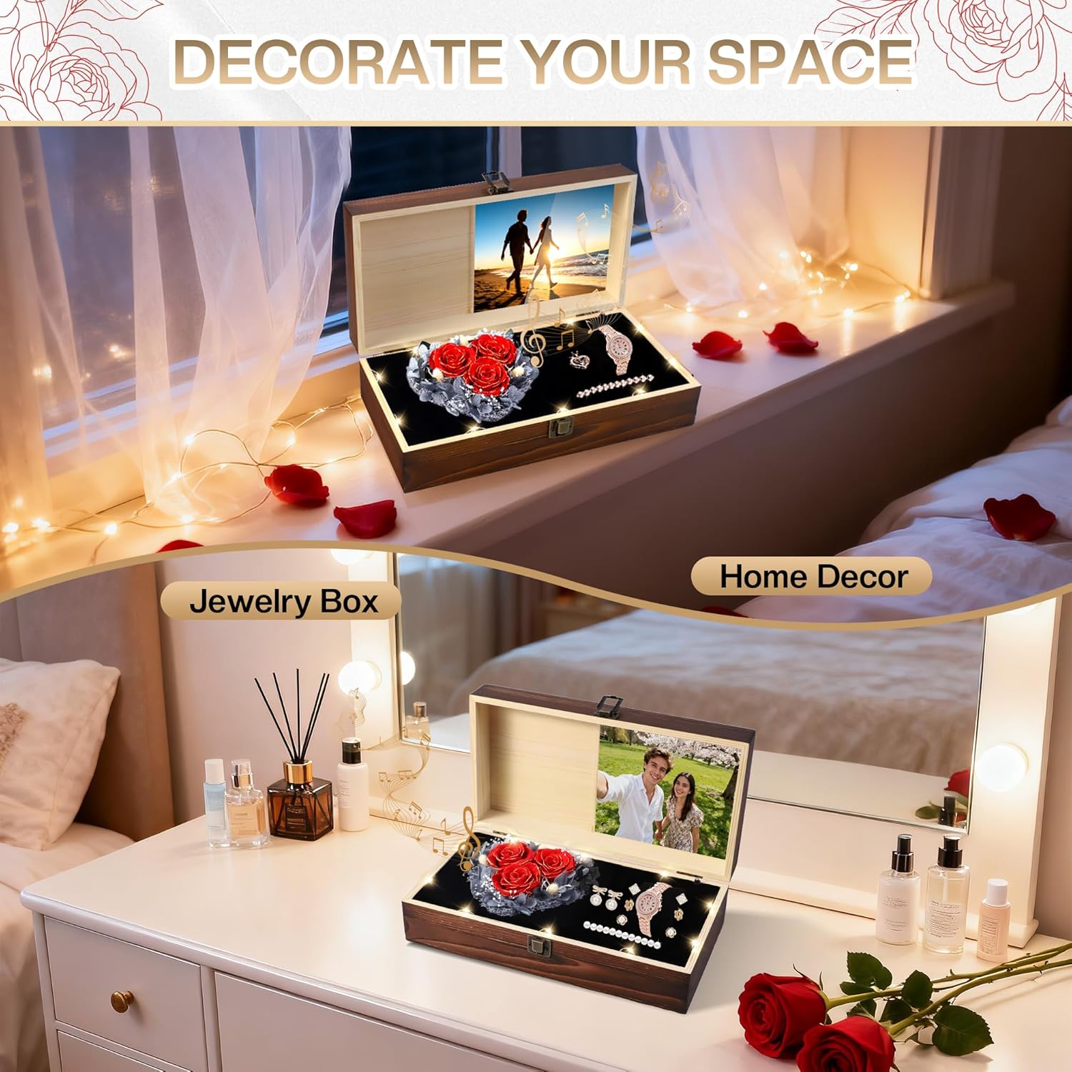 Birthday Gift for Mom, Preserved Real Rose with I Love You Mom 100 Language, Anniversary Mothers Day Real Roses Gift for Mother Grandma