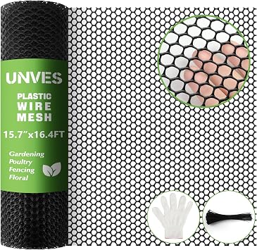 Unves Chicken Wire Plastic Mesh, 15.7IN x 16.4FT Fencing Netting