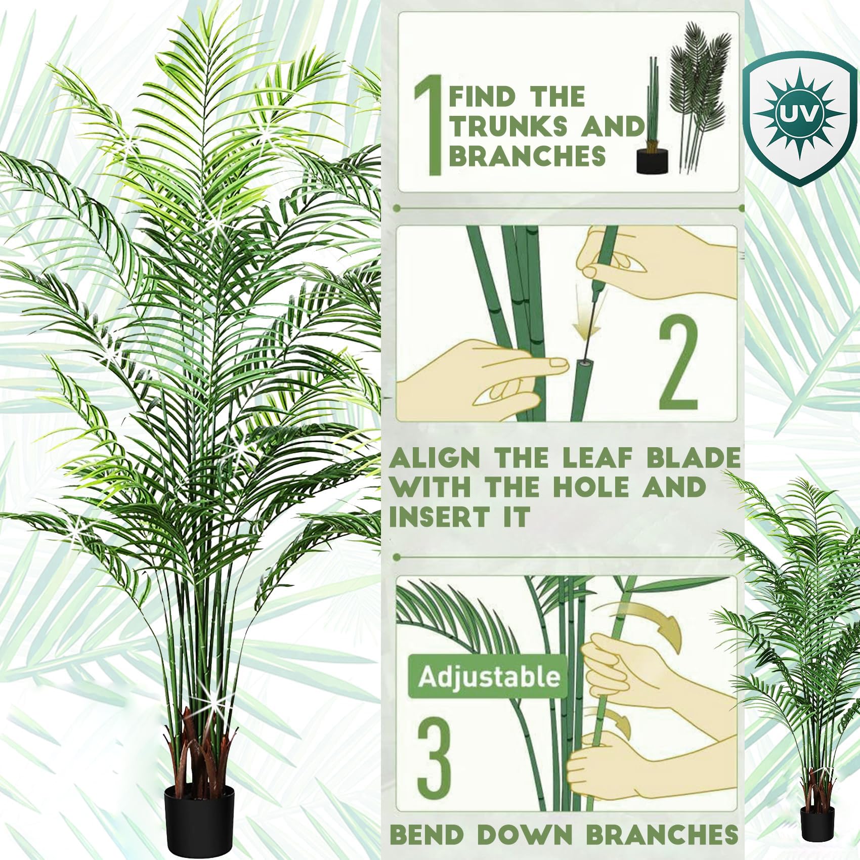 QAOUIEP 5ft Artificial Areca Palm Plant Fake Palm Tree with 17 Trunks Pre-Potted Artificial Plant with Realistic Moss for Home Office Faux Tree for Indoor Outdoor