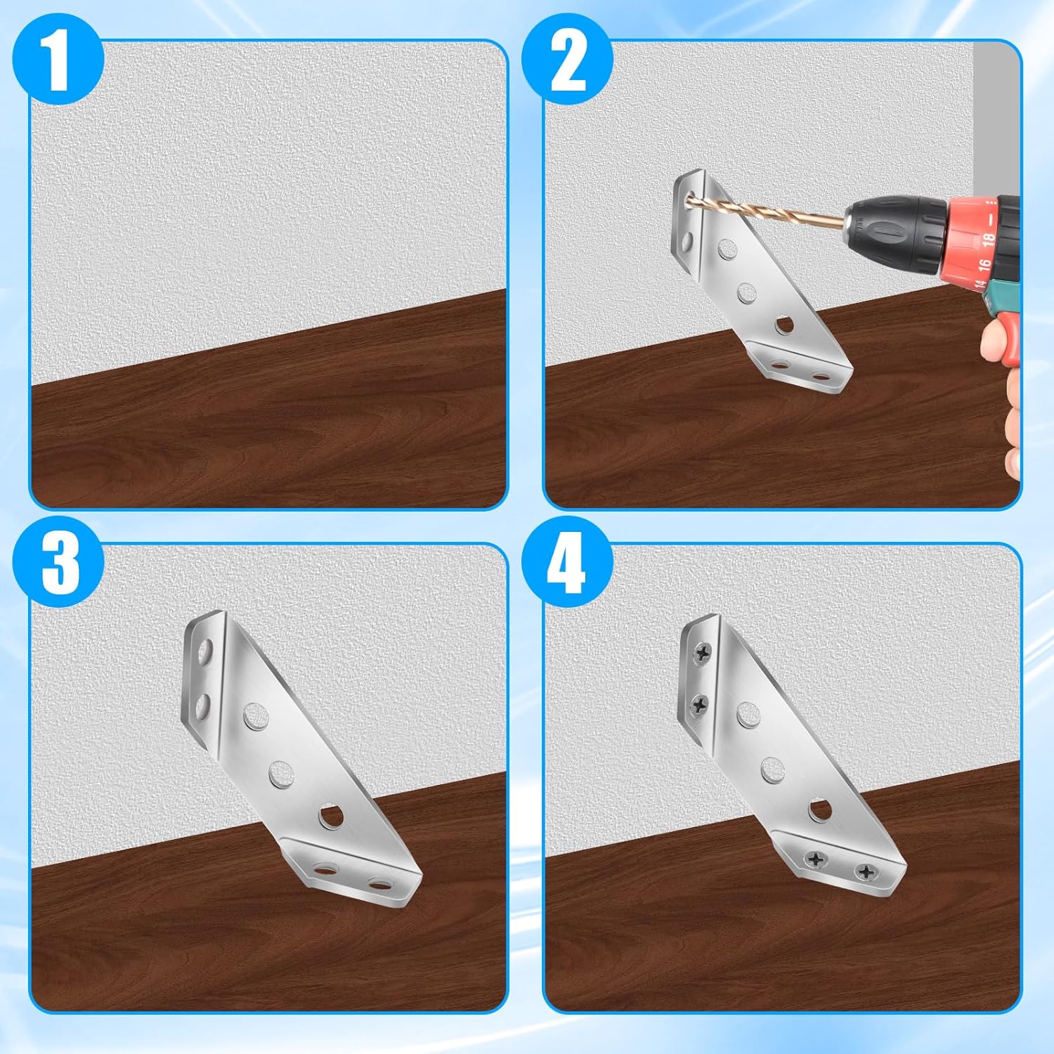 8 PCS Universal Furniture Corner Connectors with Screws, Stainless Steel Corner Supports Bracket Braces, Trapeziform Angle Brackets for Wooden Bed/Shelf/Cabinet/Table/Chair/Wardrobe/Infanette