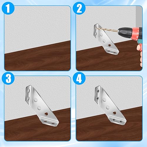Miniatura 6 de Paquete de 12 conectores universales de esquina para muebles de acero inoxidable con tornillos, soportes de soporte triangulares resistentes para