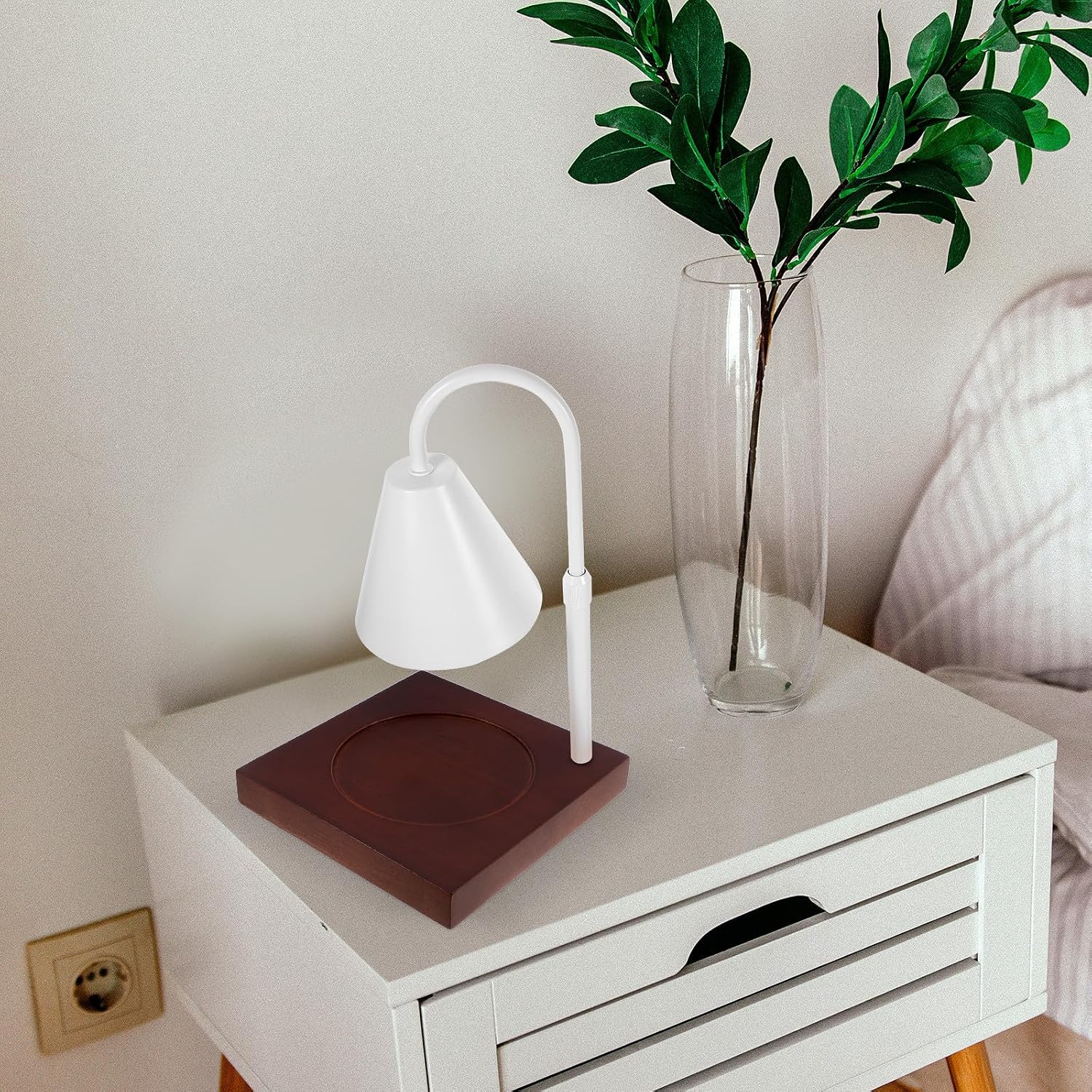 Wooden Square Table Lamp Base Walnut Finish Desk Replacement
